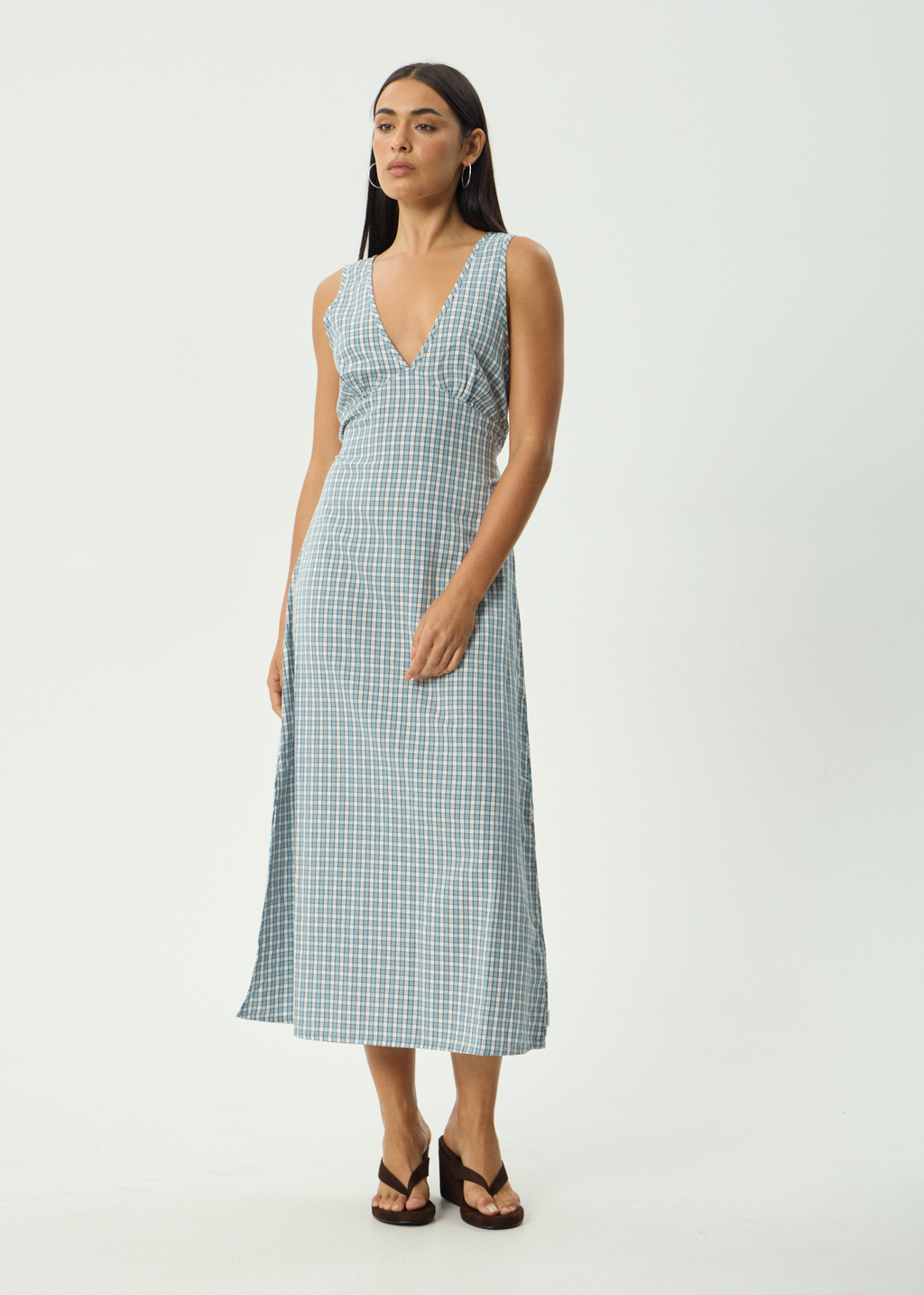 AFENDS Womens Evans - Check Maxi Dress - Overcast Check