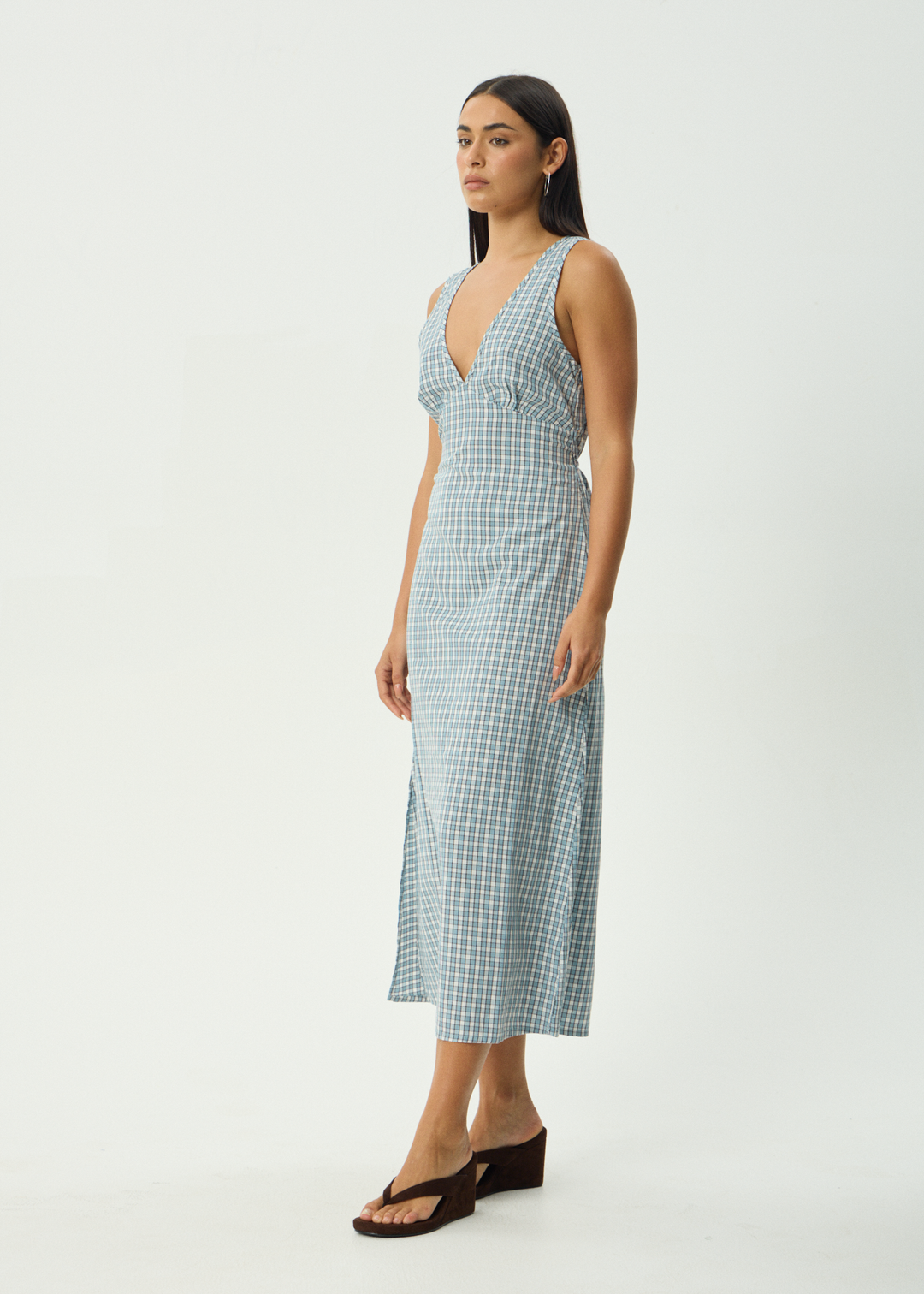 AFENDS Womens Evans - Check Maxi Dress - Overcast Check