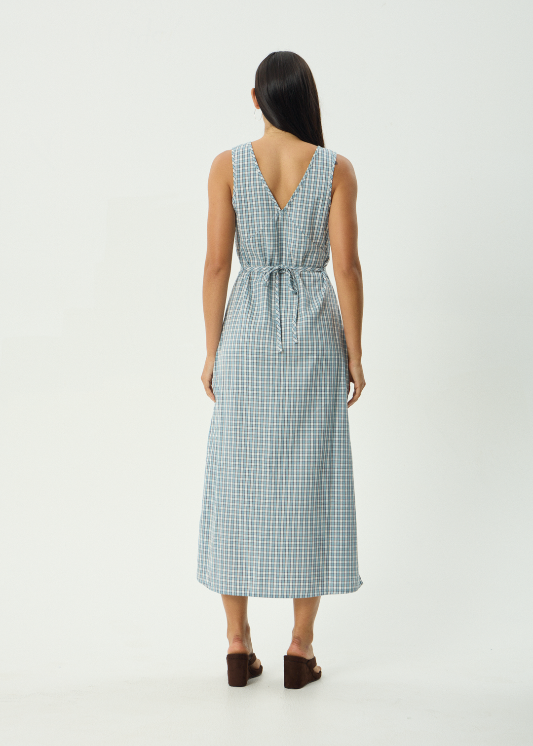 AFENDS Womens Evans - Check Maxi Dress - Overcast Check