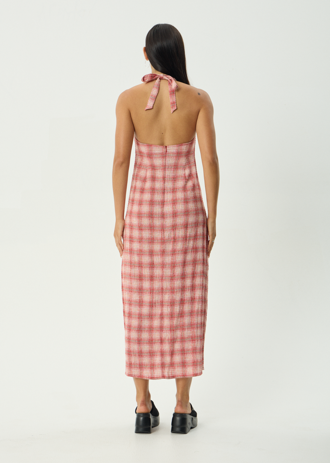 AFENDS Womens Position Andy - Seersucker Halter Dress - Red Check