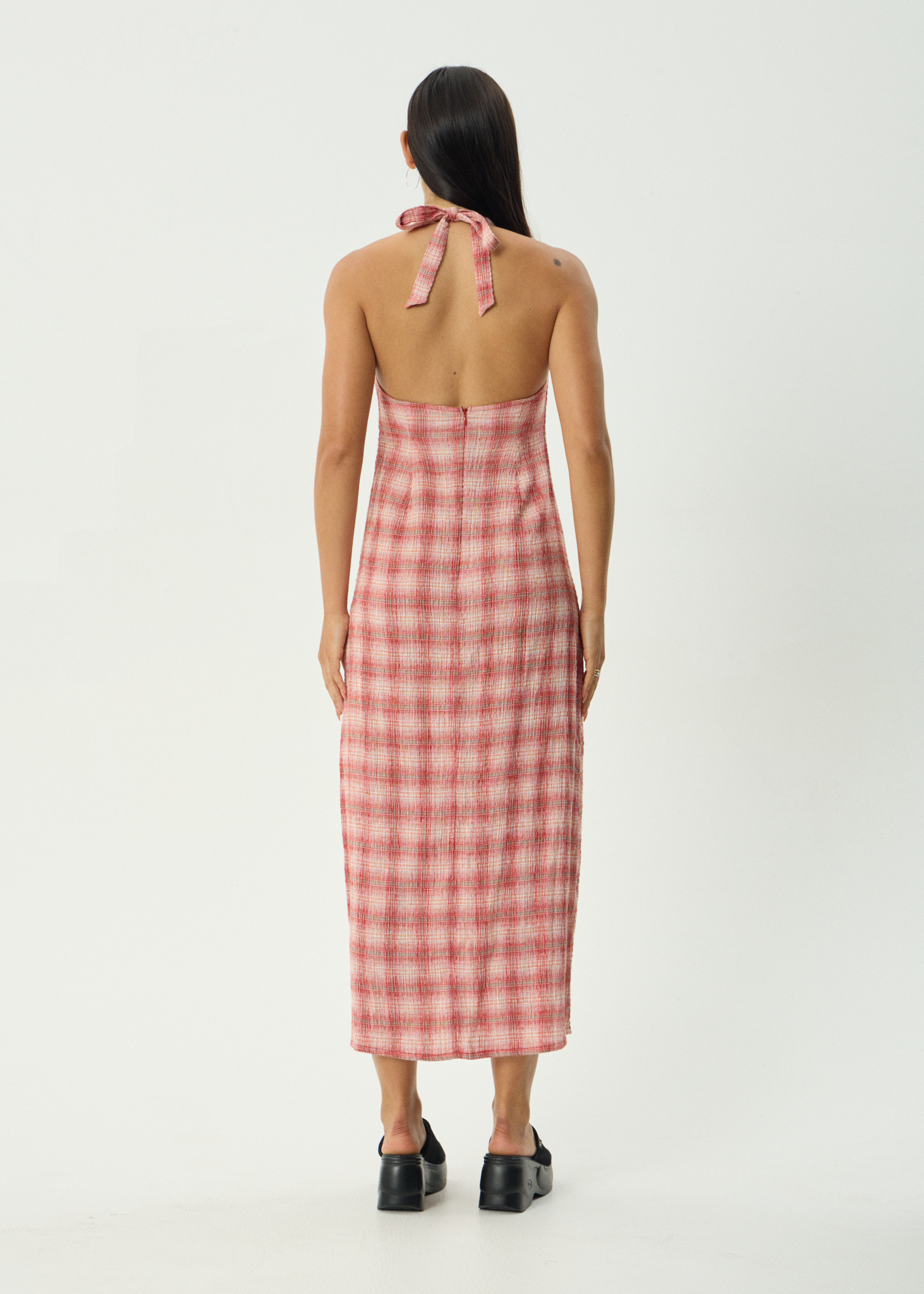 AFENDS Womens Position Andy - Seersucker Halter Dress - Red Check