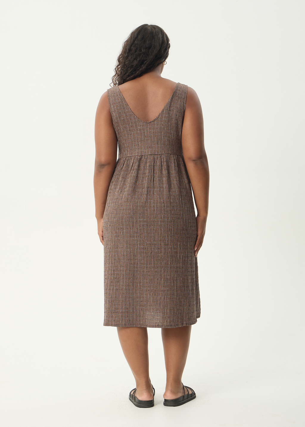 AFENDS Womens Hometown Leo - Seersucker Midi Dress - Coffee