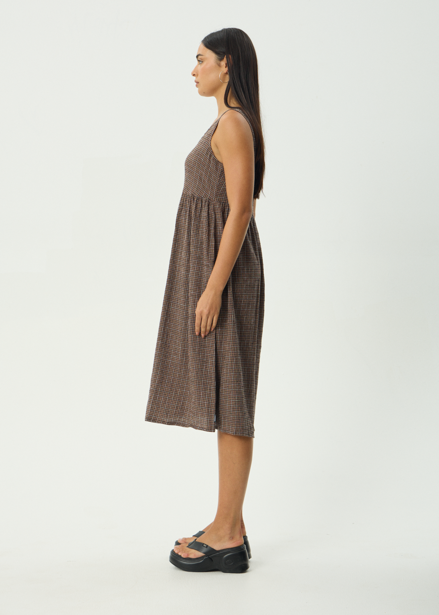 AFENDS Womens Hometown Leo - Seersucker Midi Dress - Coffee