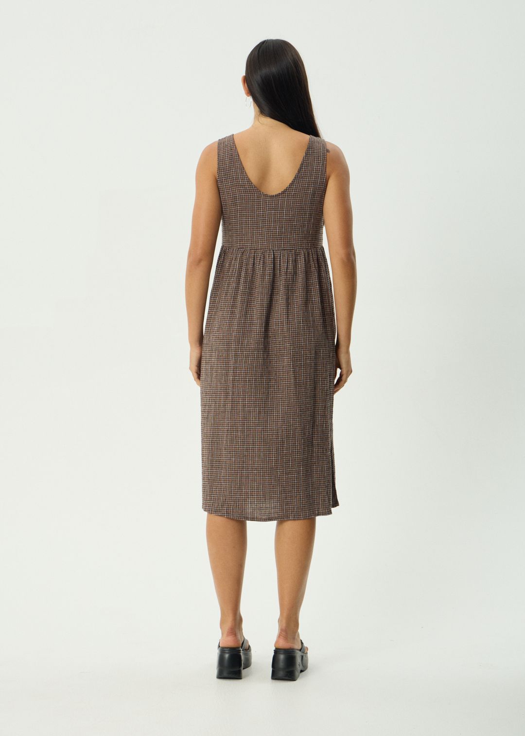 AFENDS Womens Hometown Leo - Seersucker Midi Dress - Coffee