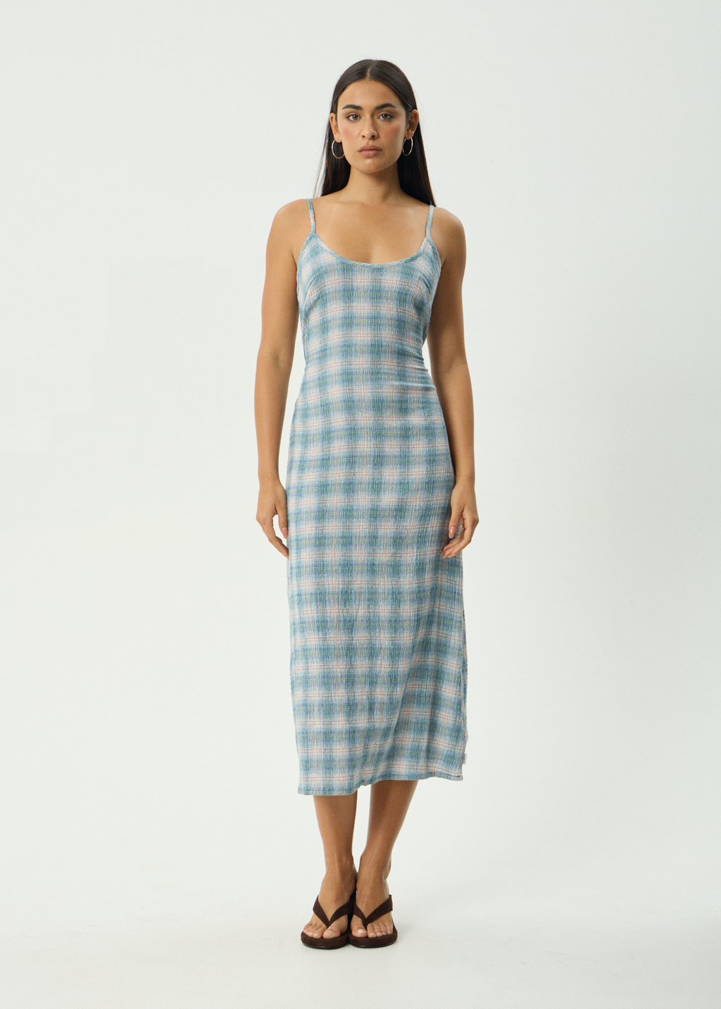 AFENDS Womens Rumi - Seersucker Midi Dress - Lake Check