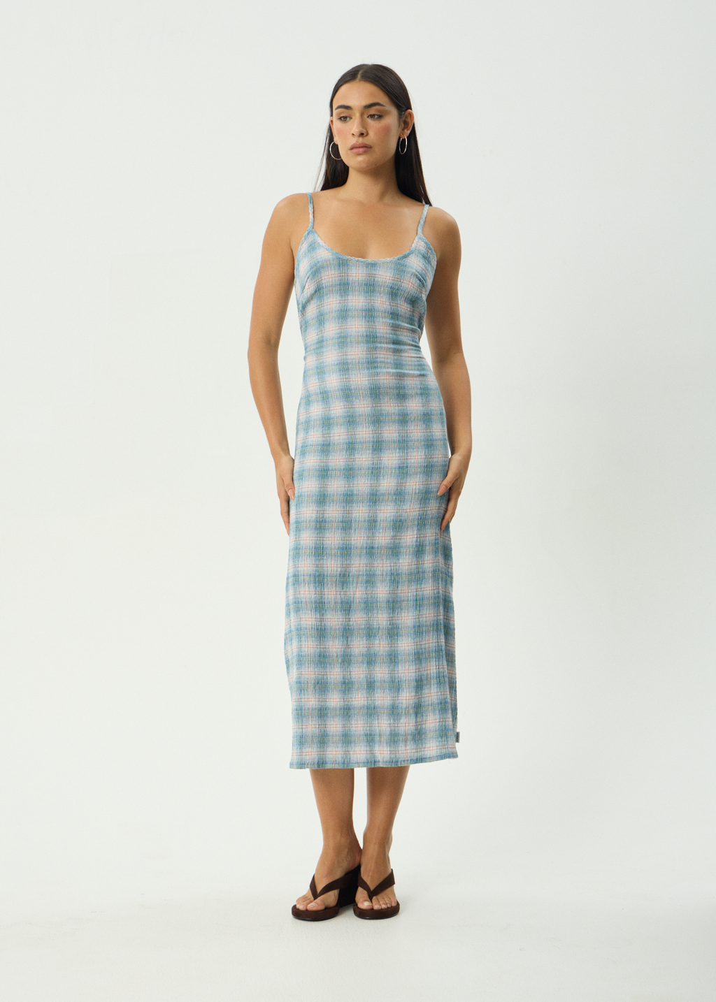 AFENDS Womens Rumi - Seersucker Midi Dress - Lake Check