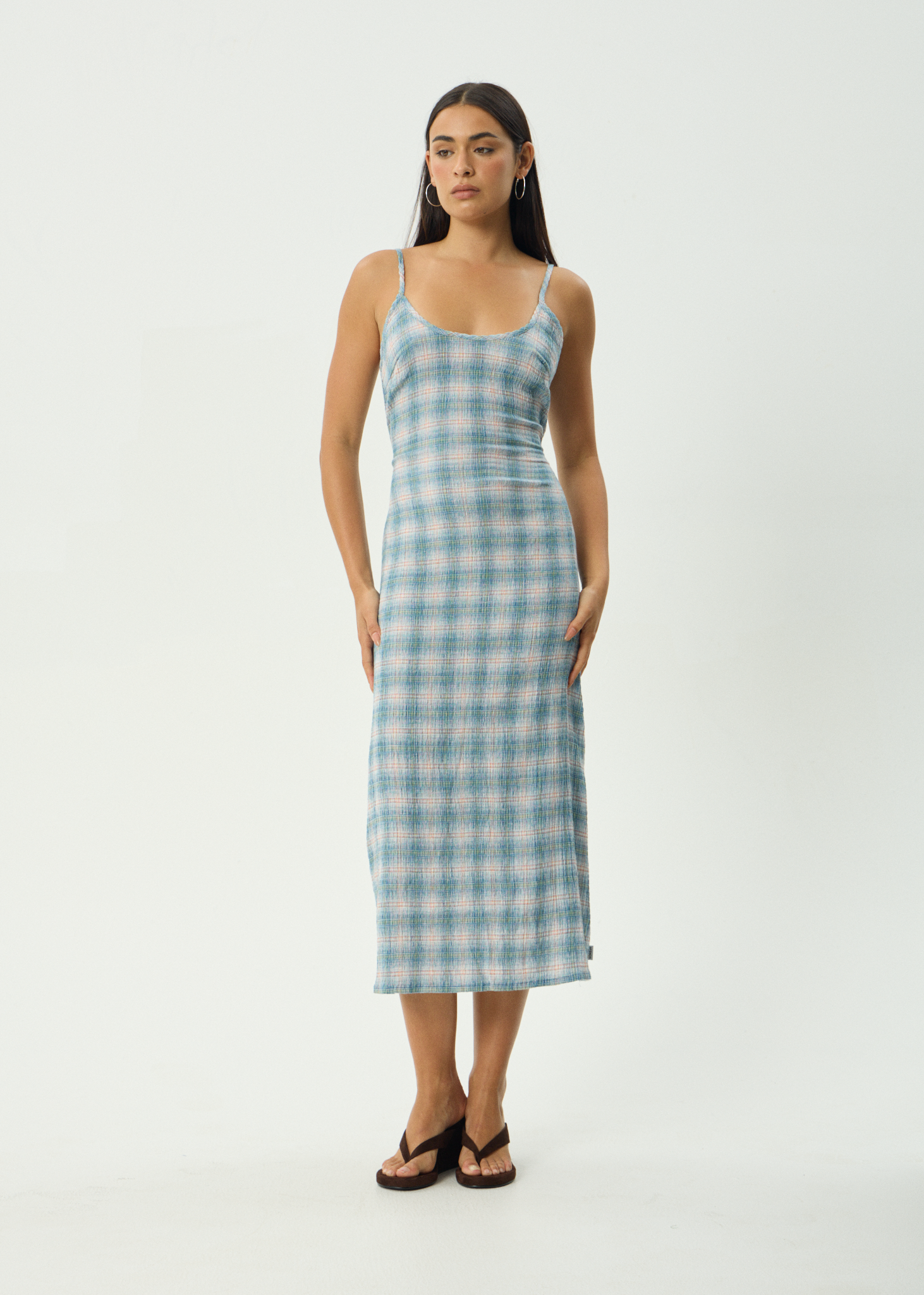 AFENDS Womens Position Rumi - Seersucker Dress - Lake Check