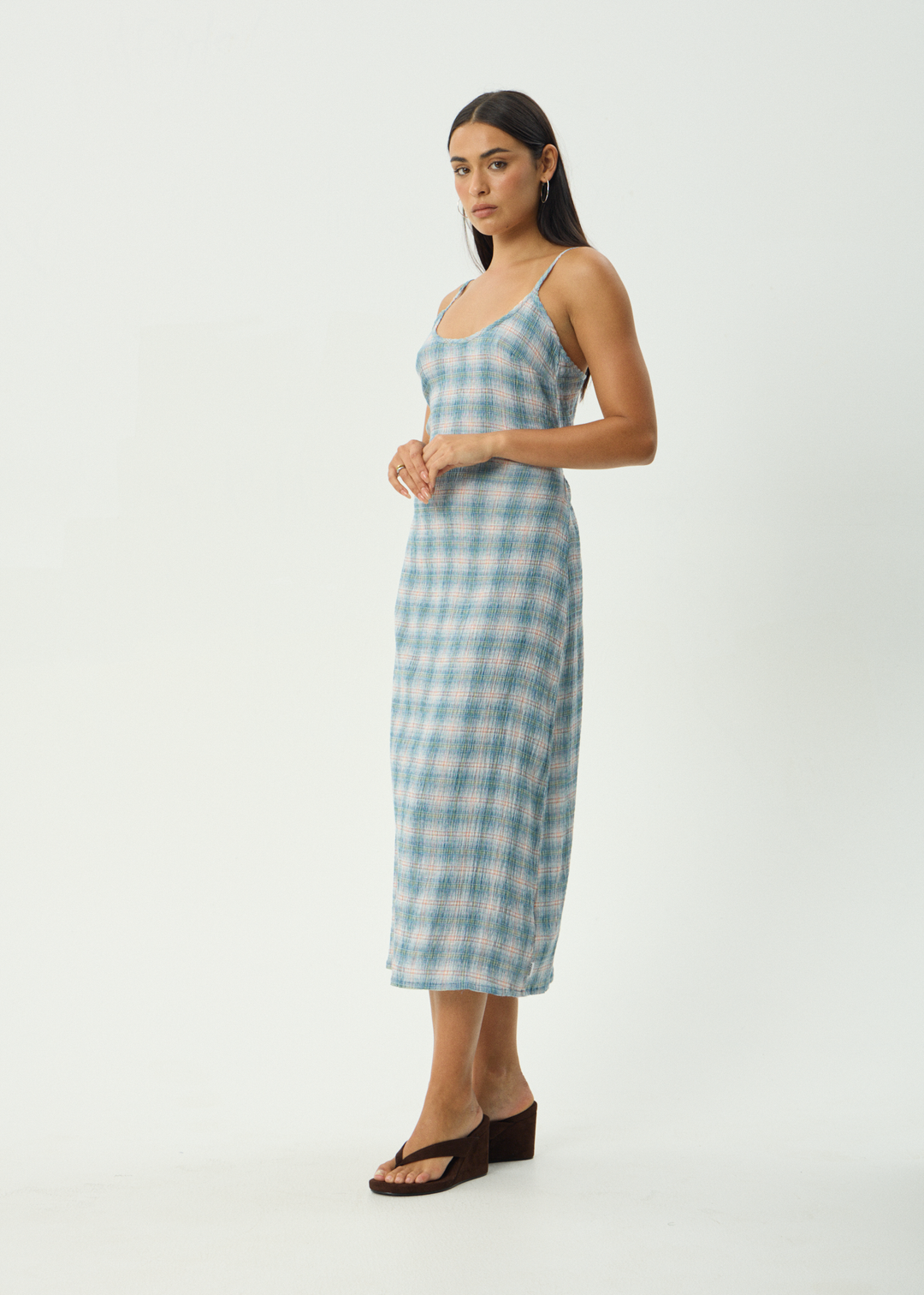 AFENDS Womens Position Rumi - Seersucker Dress - Lake Check