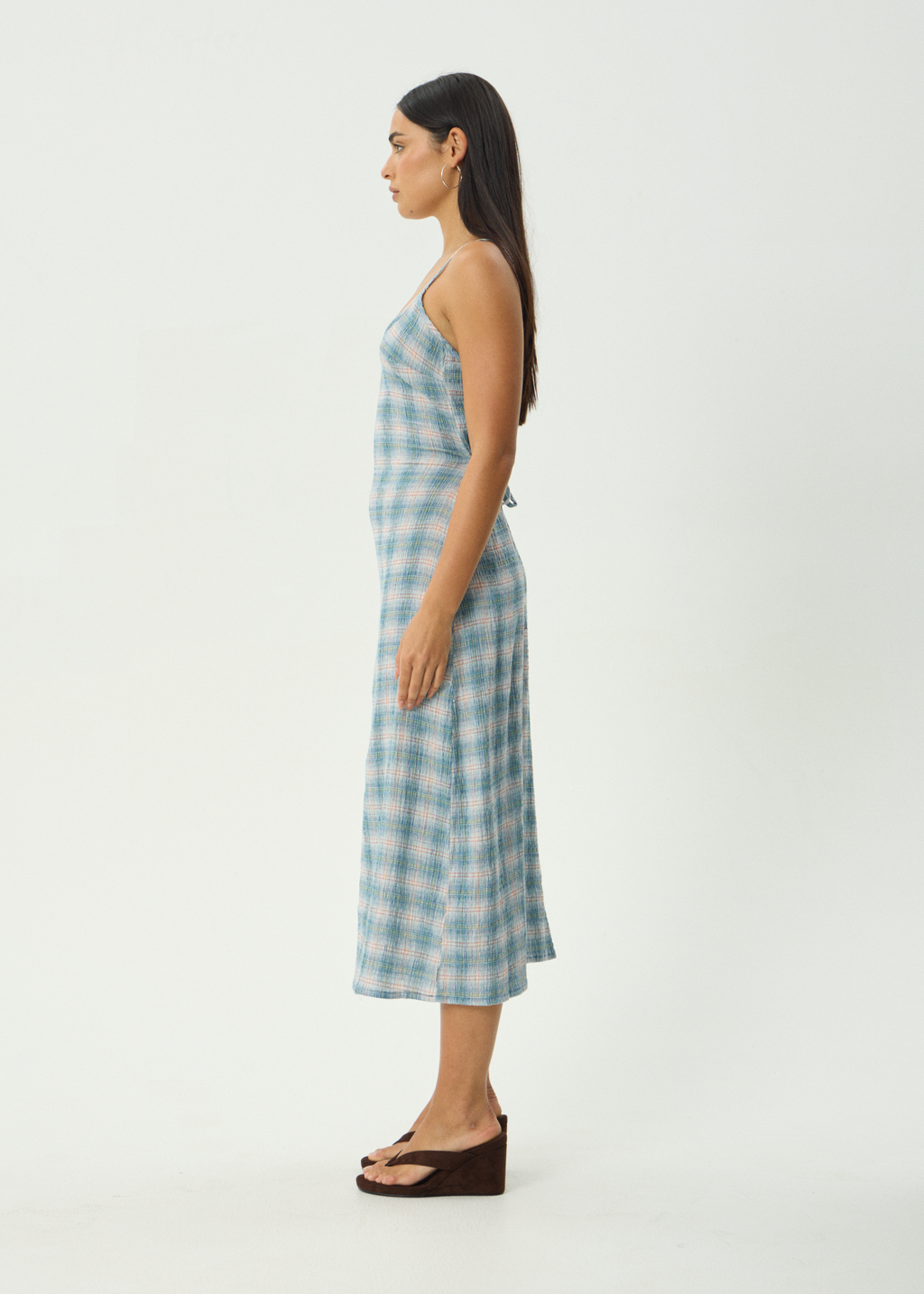 AFENDS Womens Rumi - Seersucker Midi Dress - Lake Check