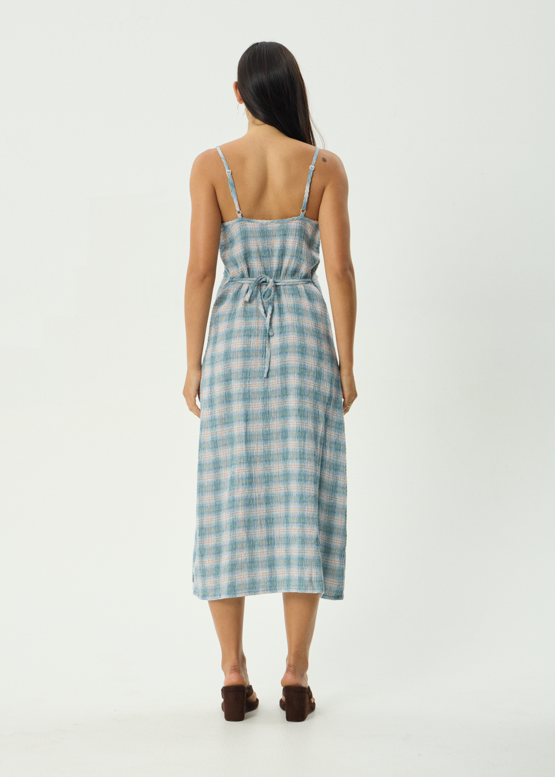 AFENDS Womens Position Rumi - Seersucker Dress - Lake Check