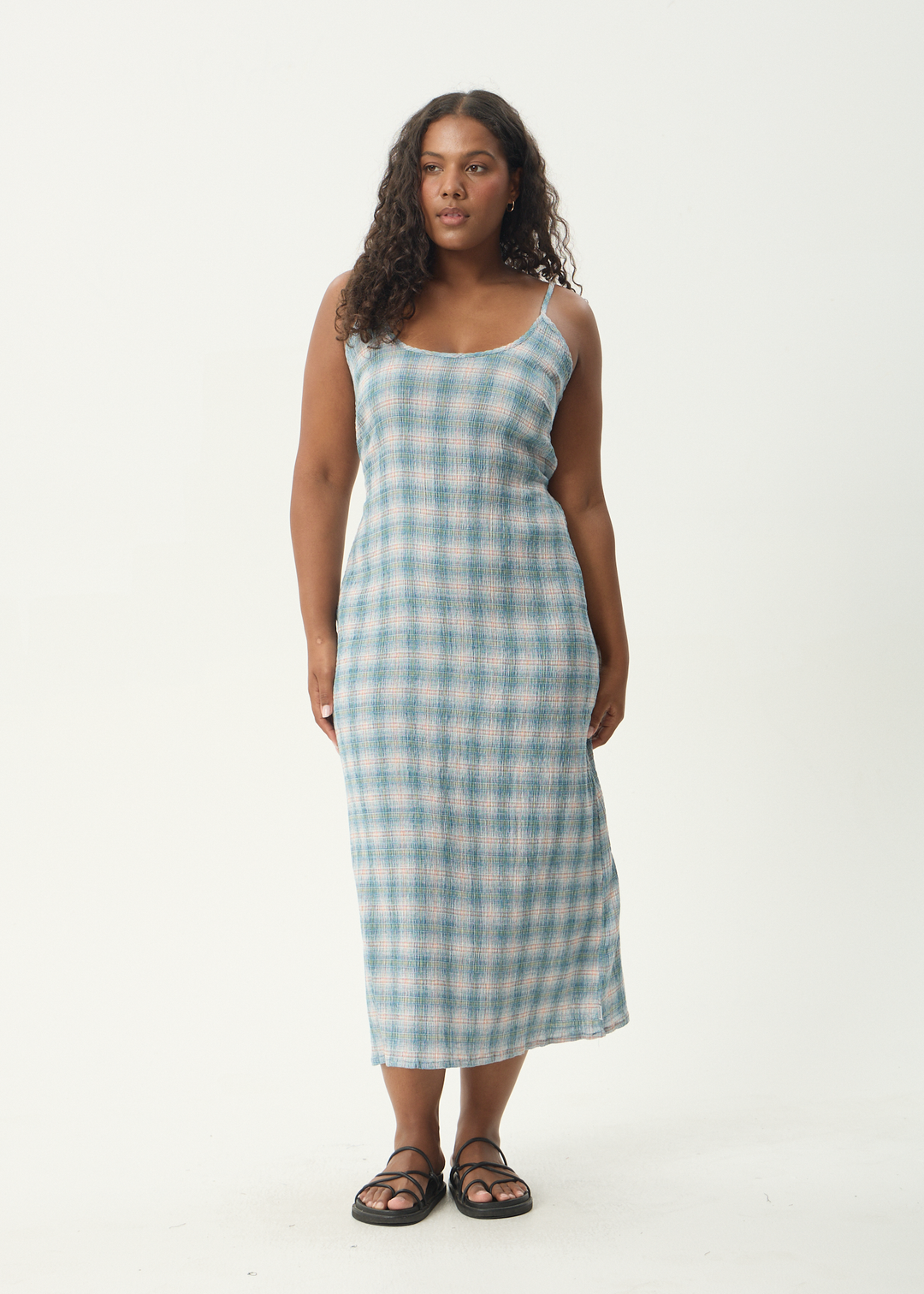 AFENDS Womens Position Rumi - Seersucker Dress - Lake Check