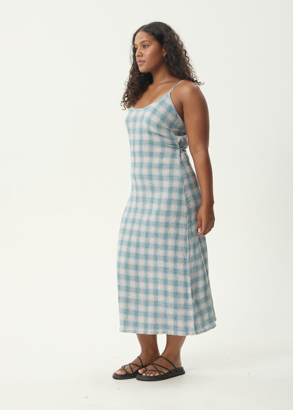 AFENDS Womens Rumi - Seersucker Midi Dress - Lake Check