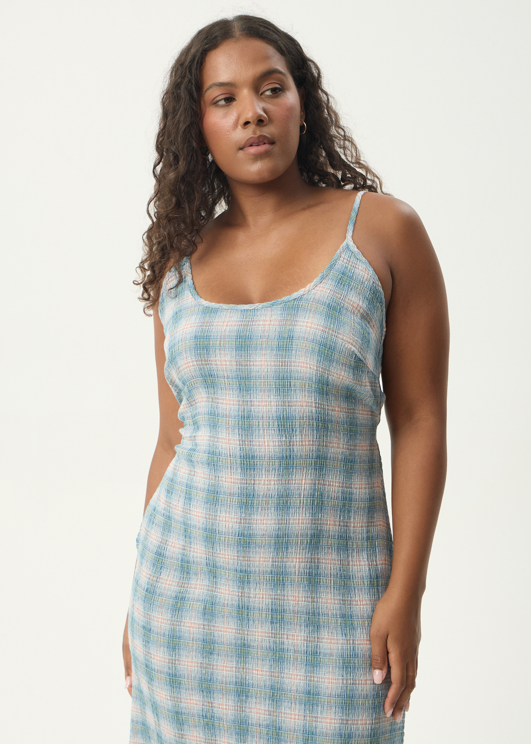 AFENDS Womens Position Rumi - Seersucker Dress - Lake Check