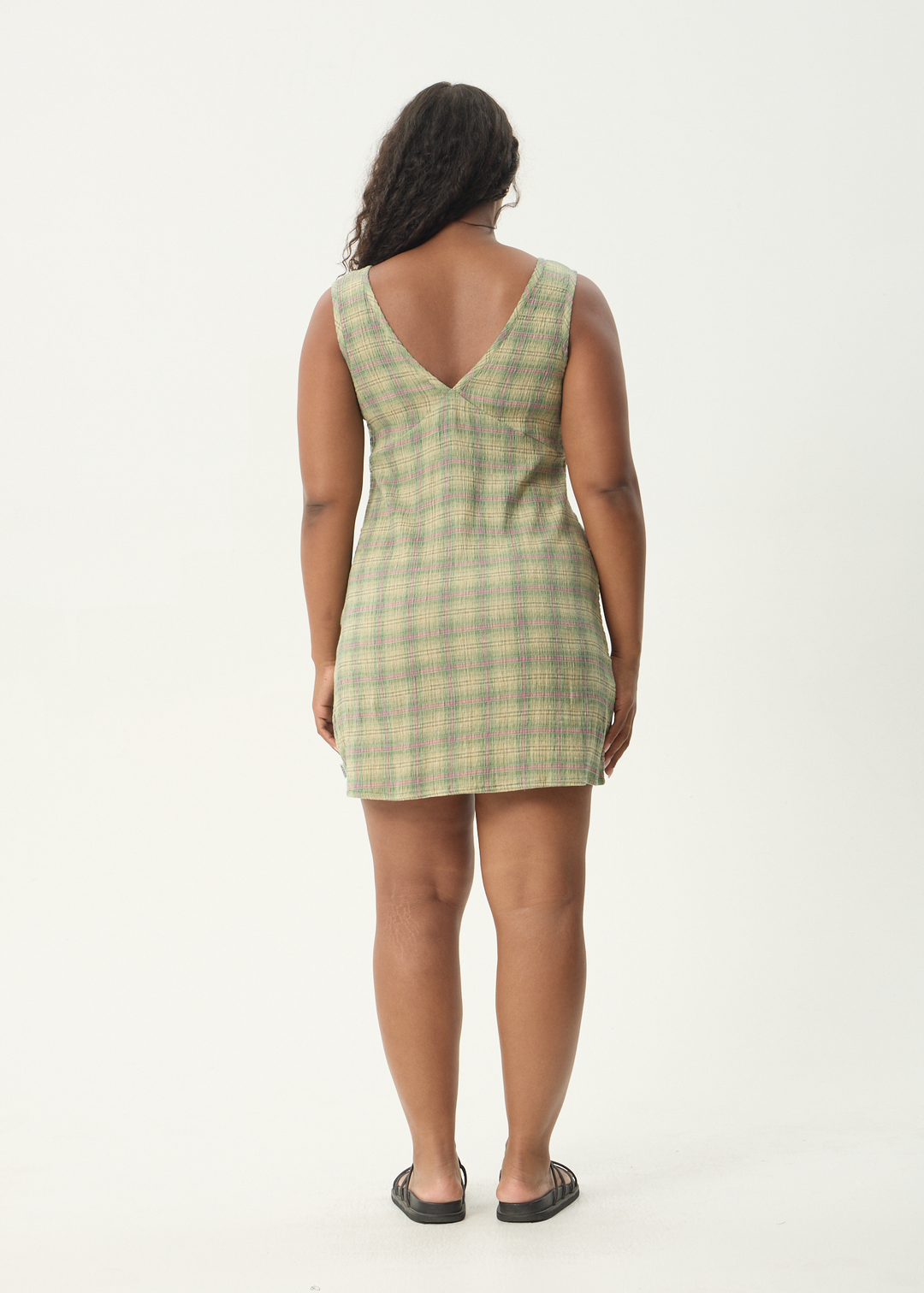 AFENDS Womens Position Grace - Seersucker Mini Dress - Green Check