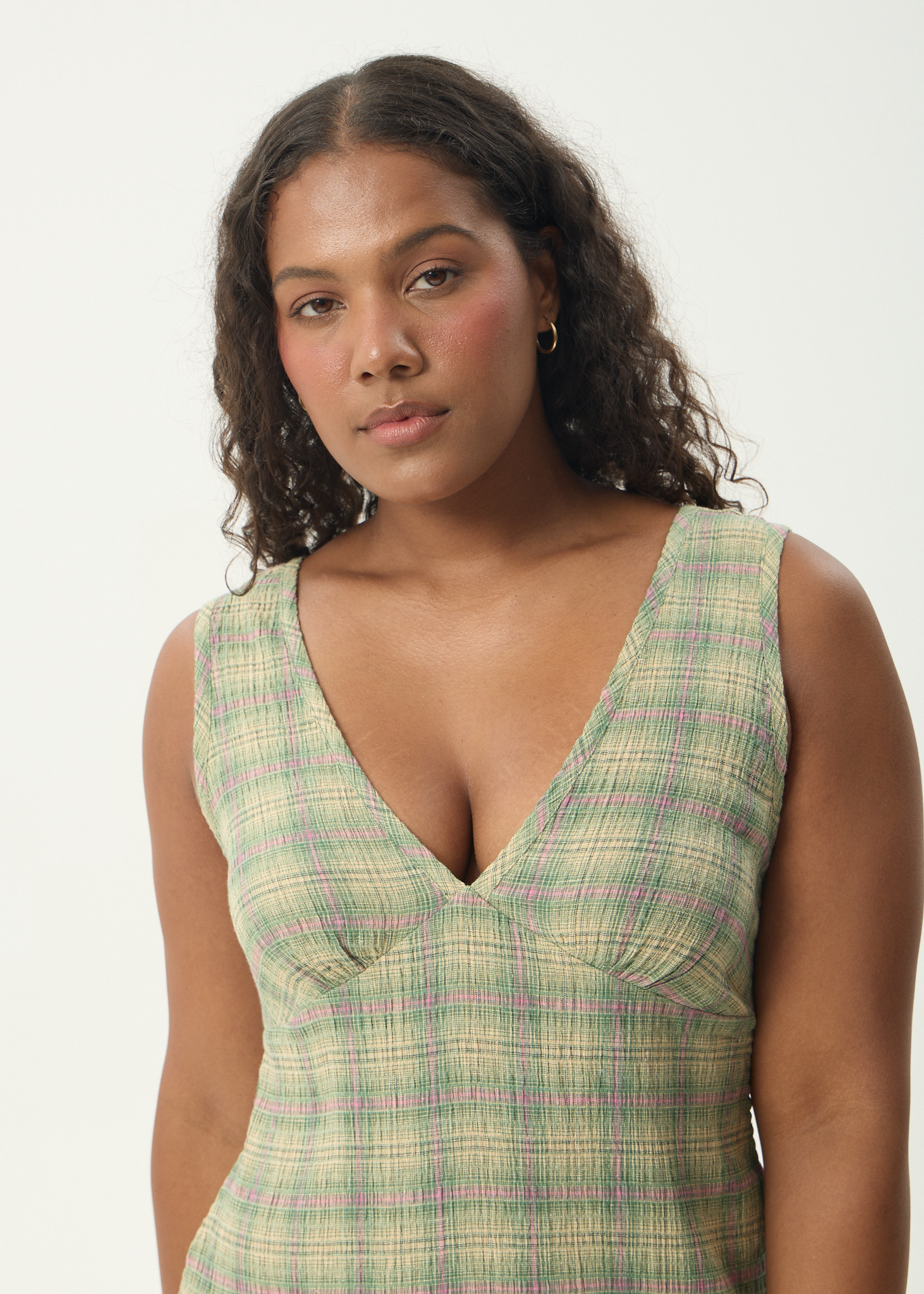 AFENDS Womens Position Grace - Seersucker Mini Dress - Green Check