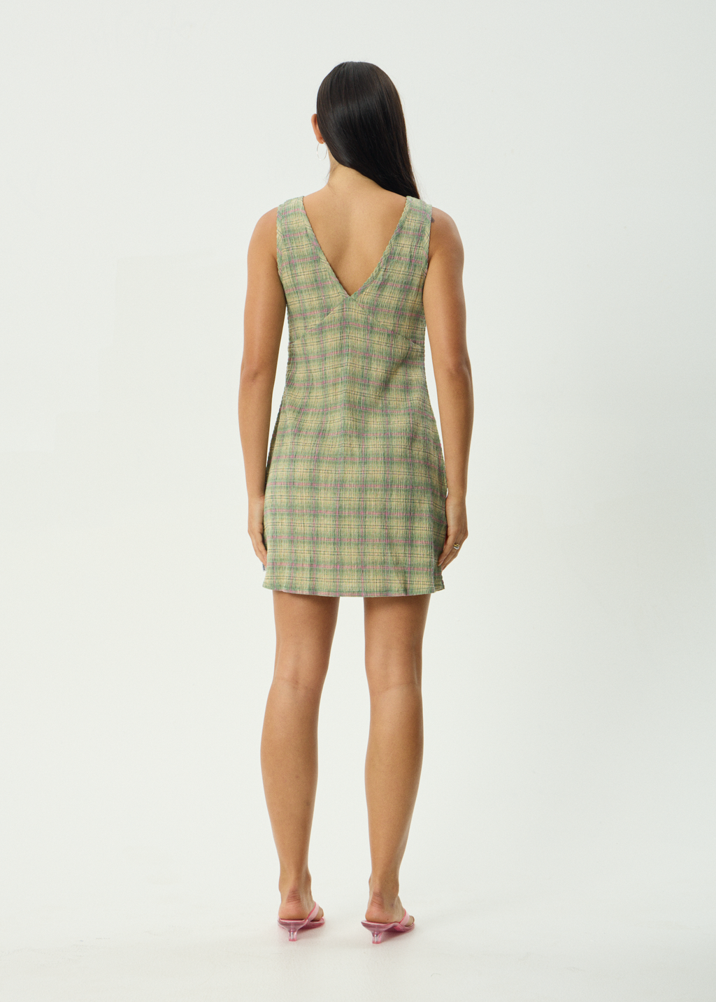 AFENDS Womens Grace - Seersucker Mini Dress - Green Check