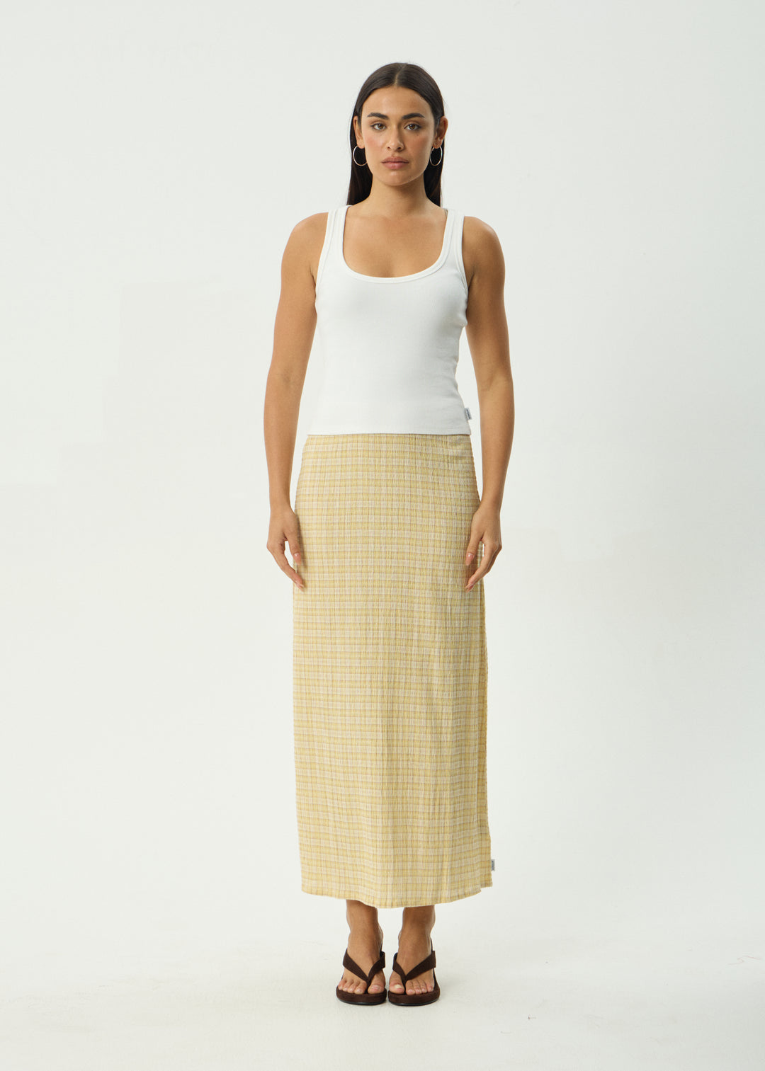 AFENDS Womens Sunday - Seersucker Maxi Skirt - Lemon Check