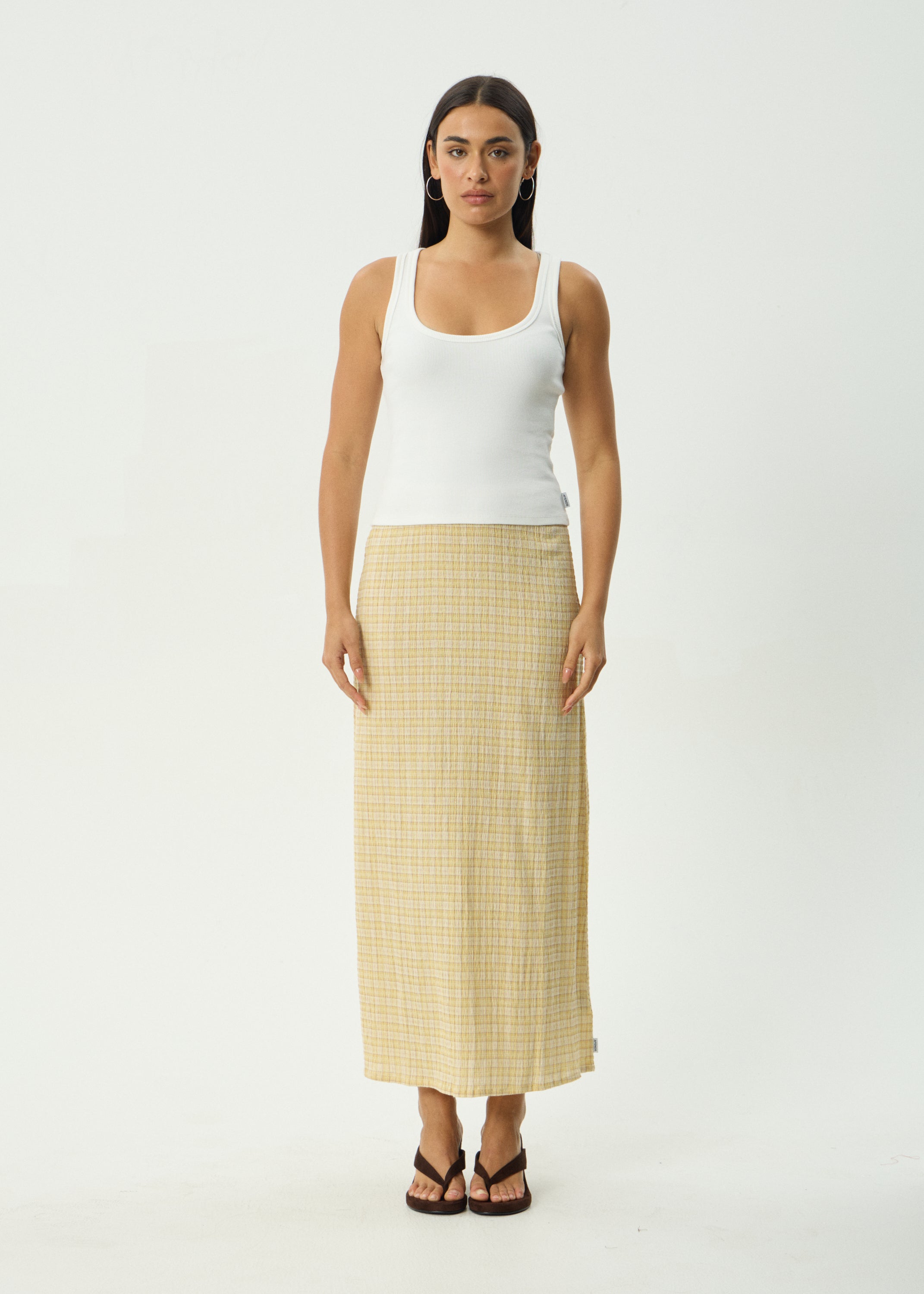 AFENDS Womens Sunday - Seersucker Maxi Skirt - Lemon Check