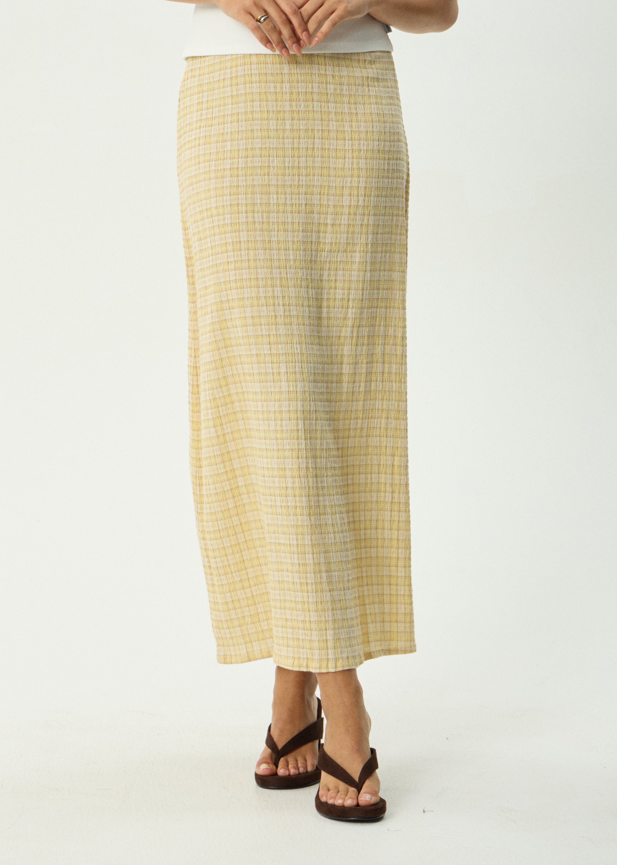 AFENDS Womens Sunday - Seersucker Maxi Skirt - Lemon Check