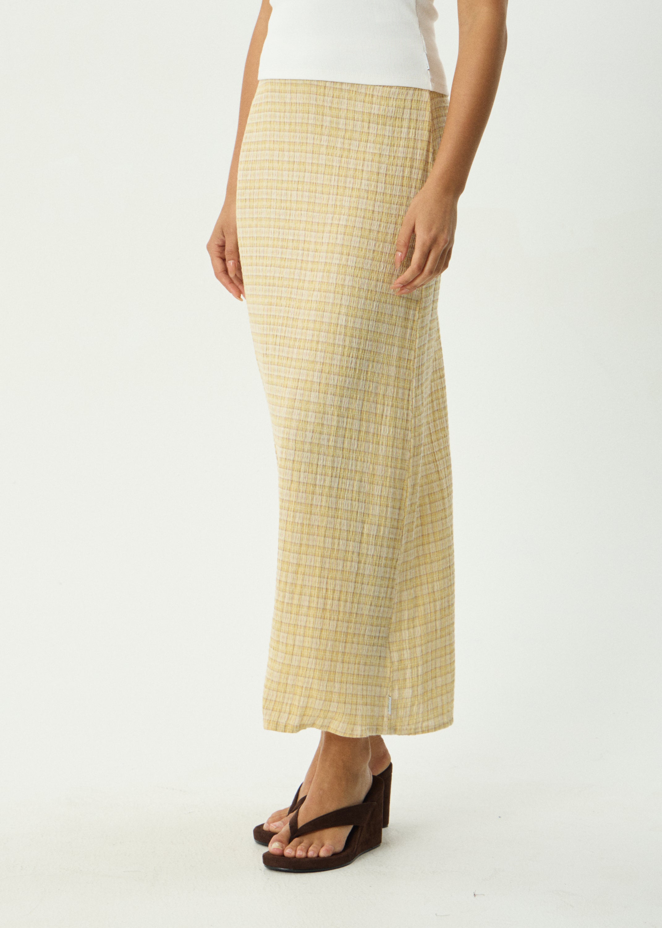 AFENDS Womens Sunday - Seersucker Maxi Skirt - Lemon Check
