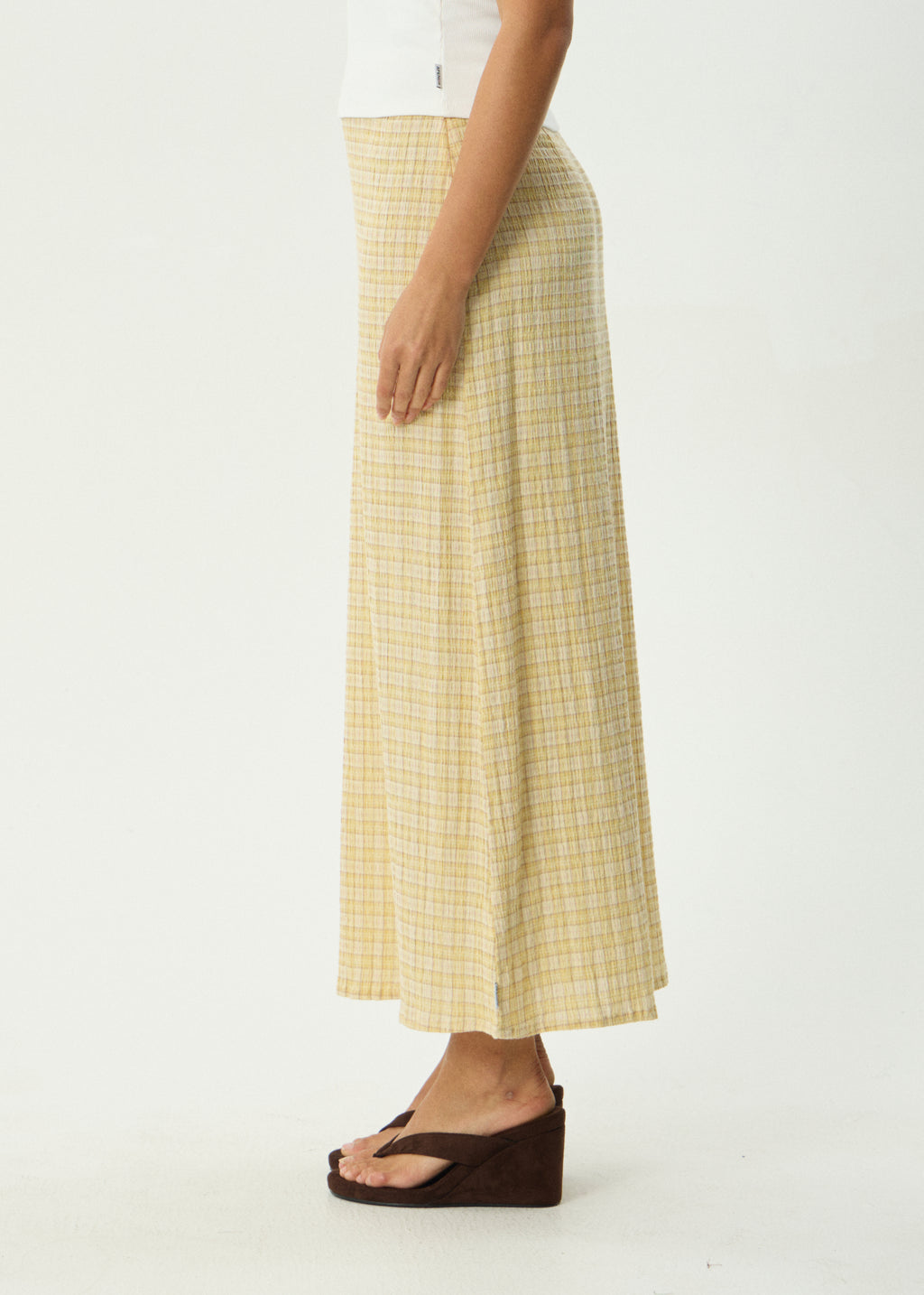 AFENDS Womens Sunday - Seersucker Maxi Skirt - Lemon Check