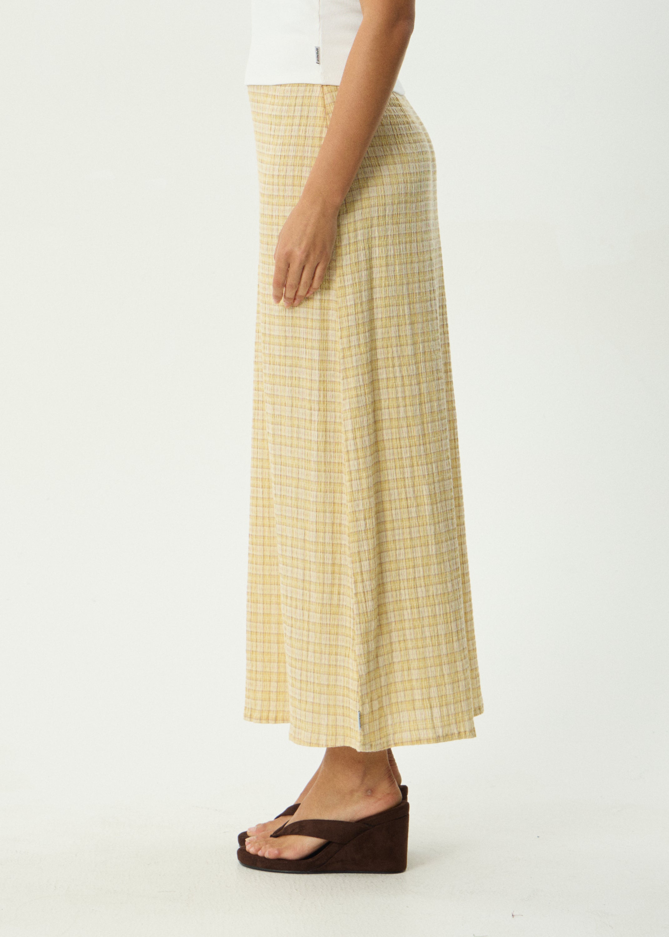 AFENDS Womens Sunday - Seersucker Maxi Skirt - Lemon Check
