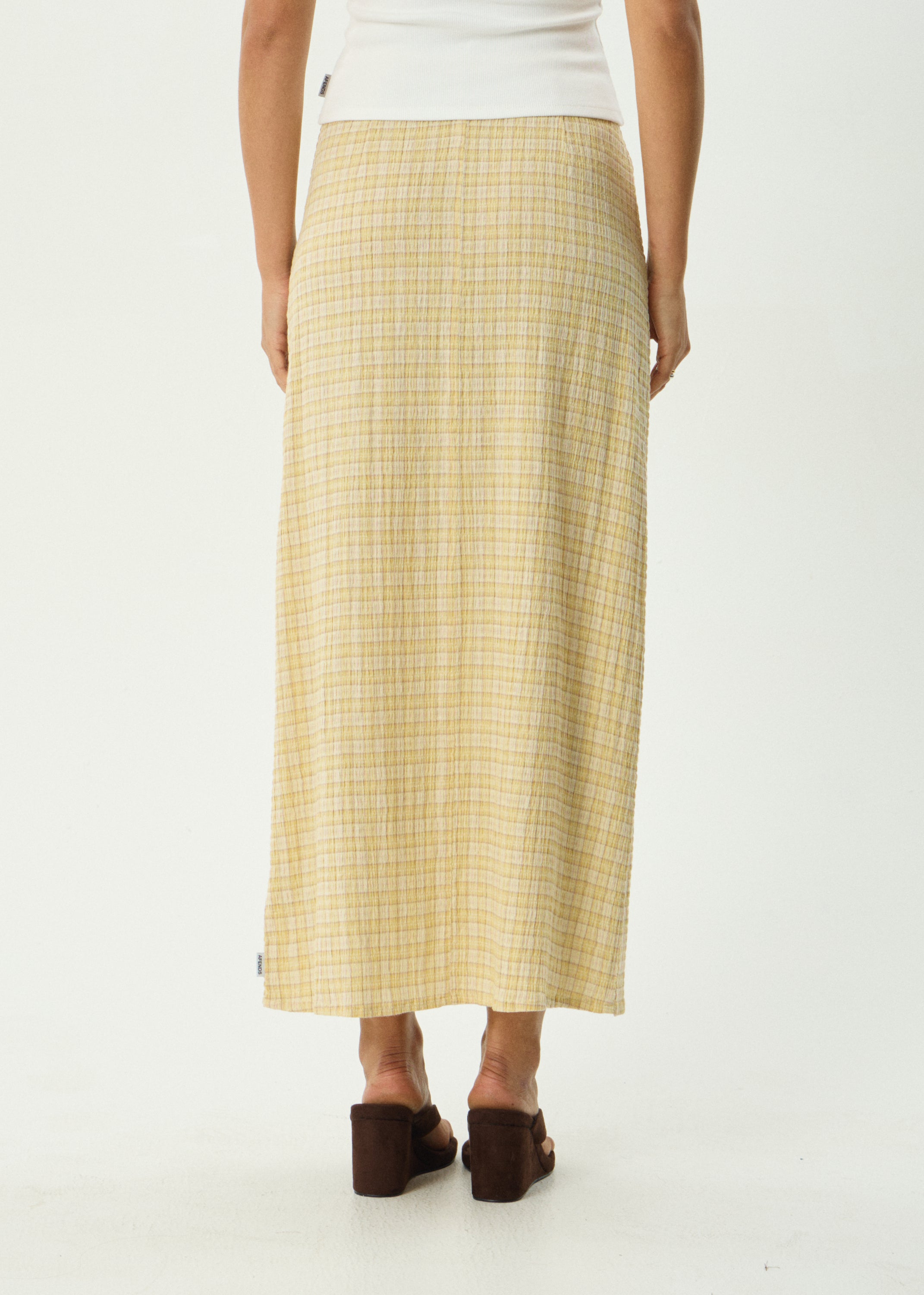 AFENDS Womens Sunday - Seersucker Maxi Skirt - Lemon Check