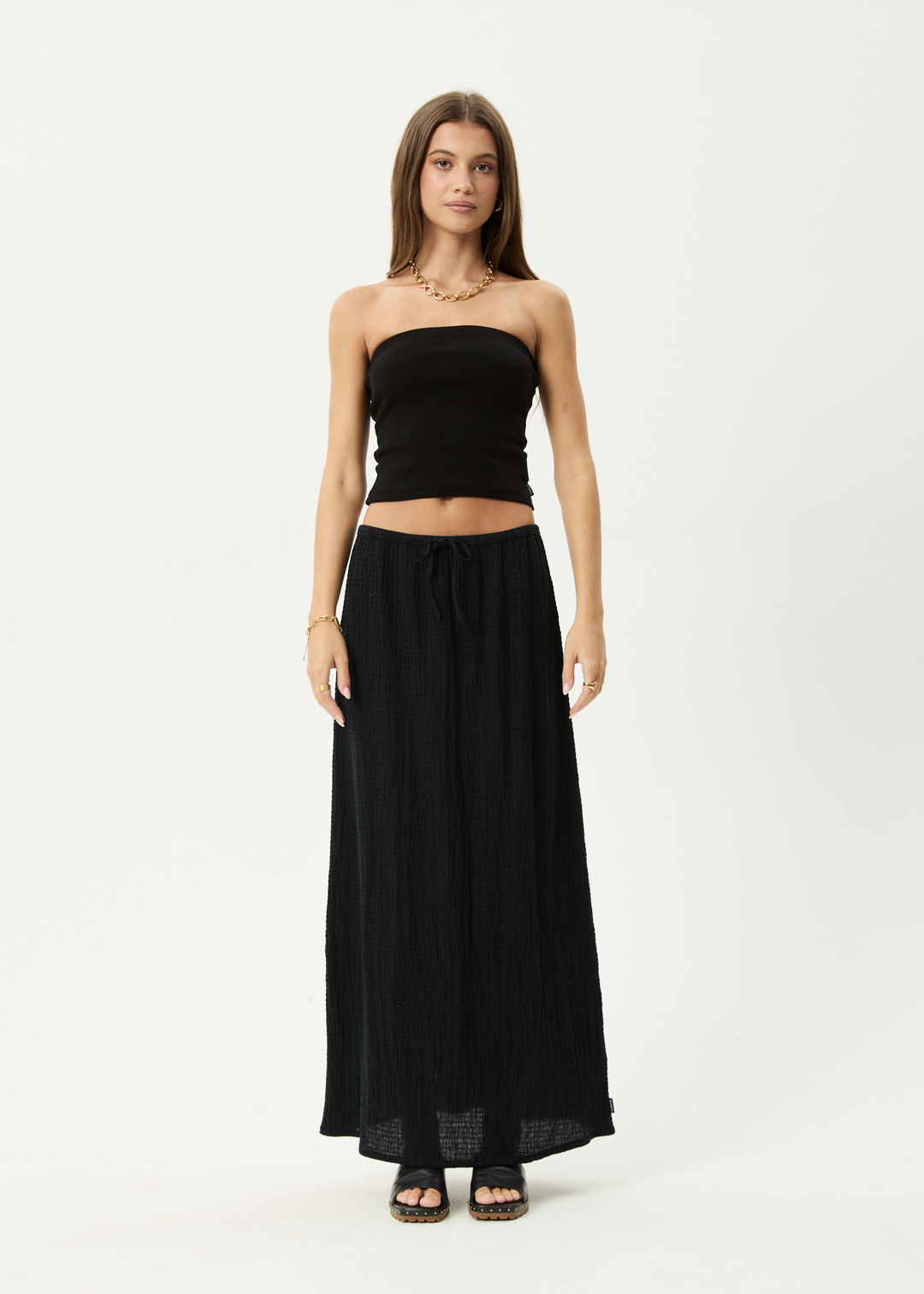AFENDS Womens Focus - Seersucker Maxi Skirt - Black