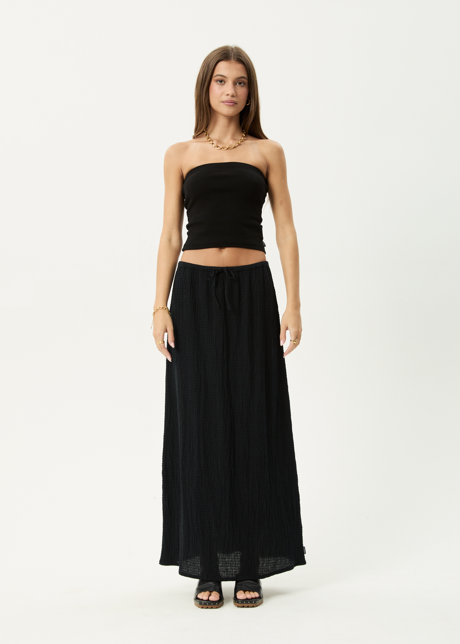 AFENDS Womens Focus - Seersucker Maxi Skirt - Black