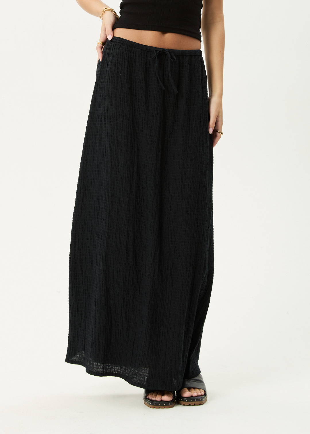 AFENDS Womens Focus - Seersucker Maxi Skirt - Black