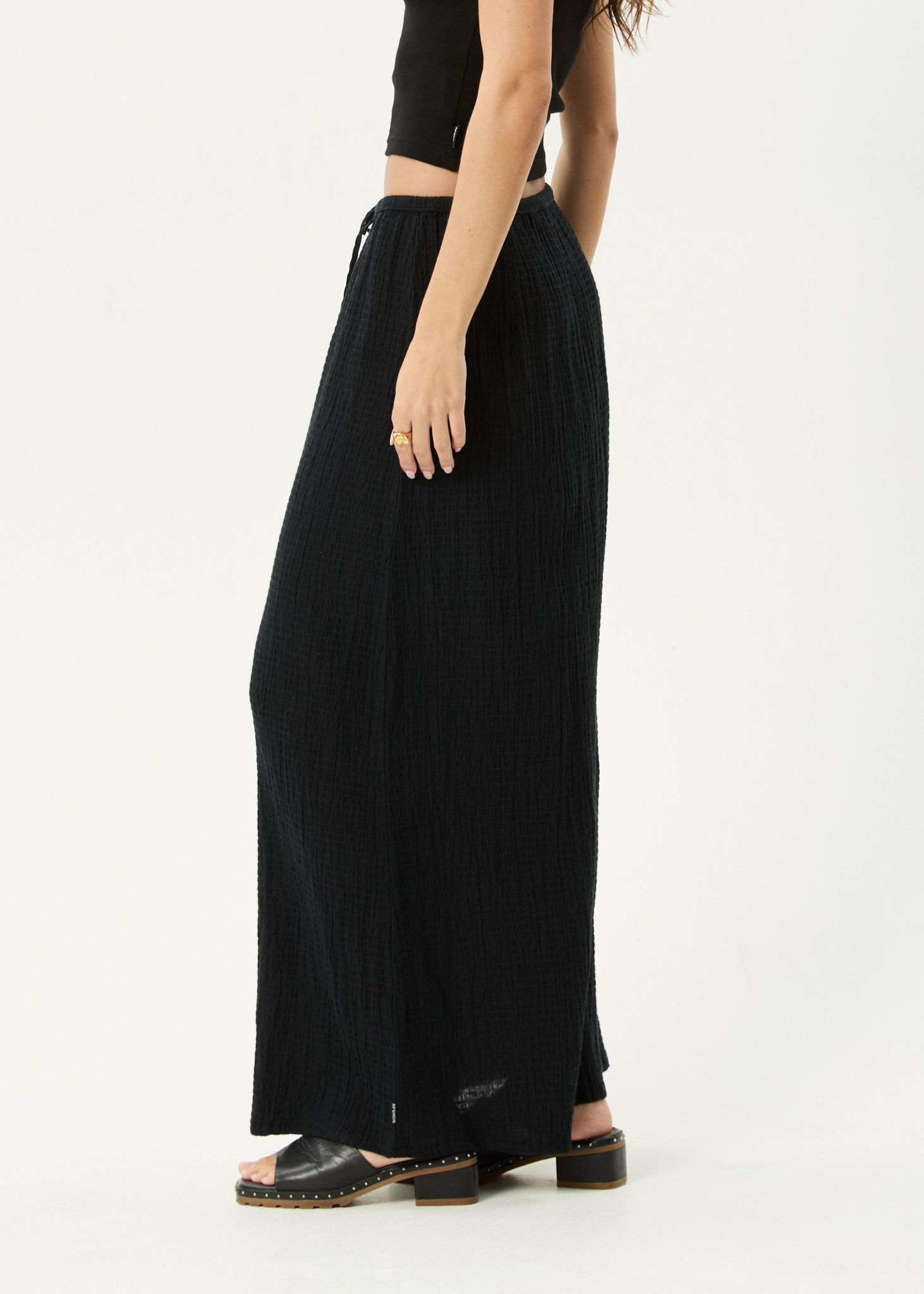 AFENDS Womens Focus - Seersucker Maxi Skirt - Black