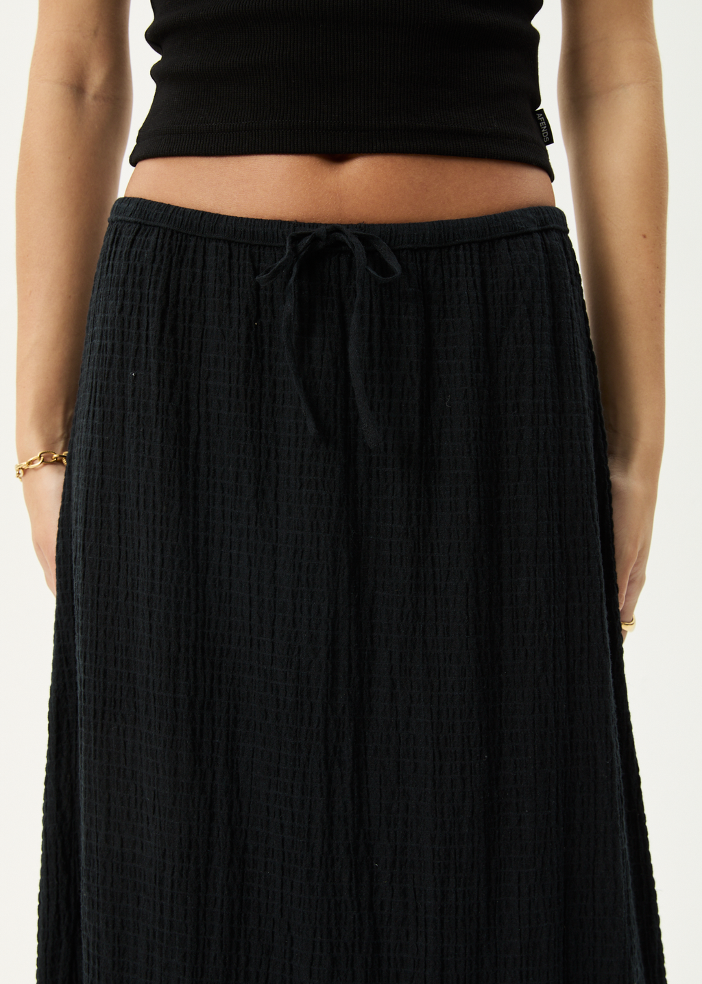 AFENDS Womens Focus - Seersucker Maxi Skirt - Black