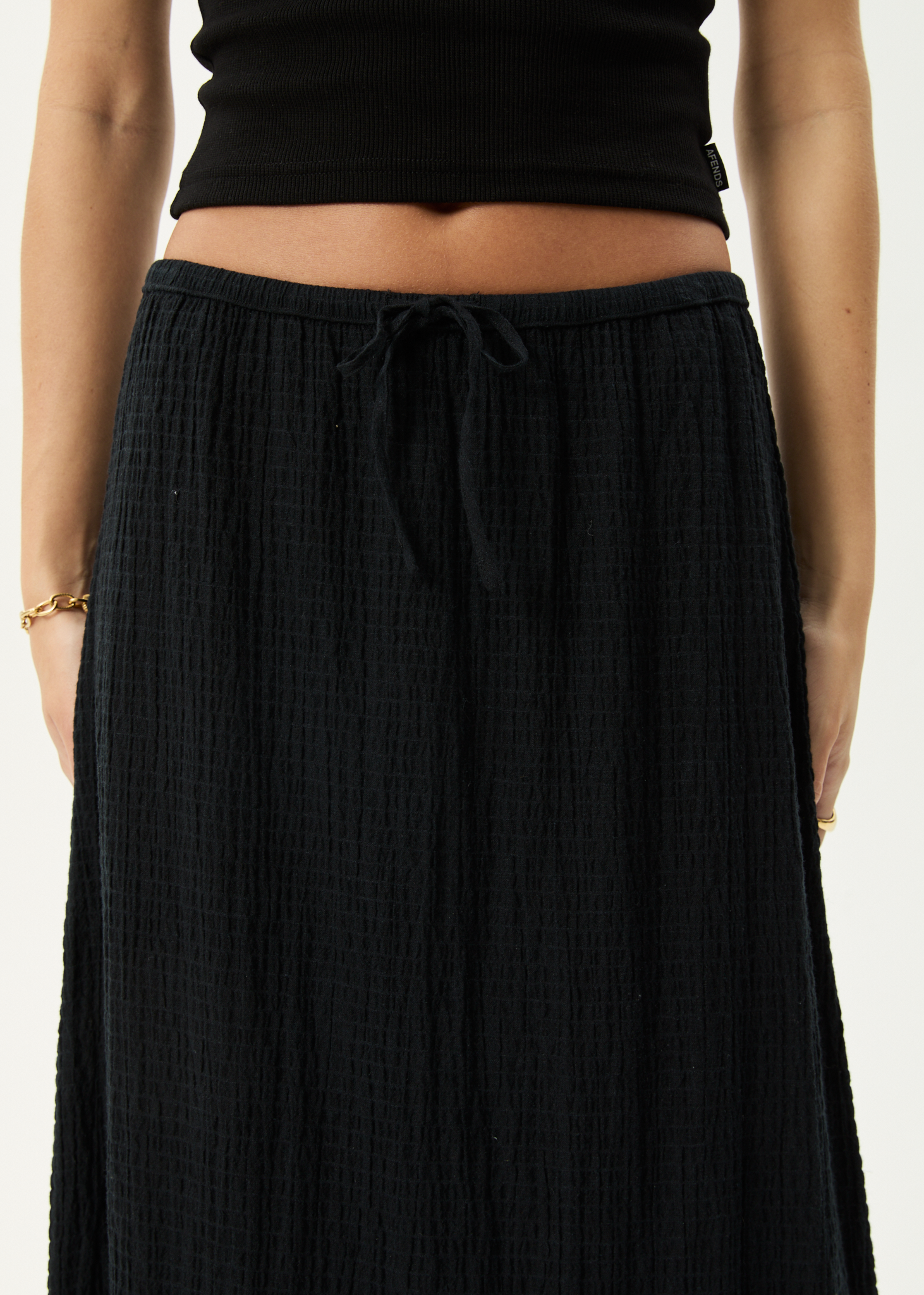 AFENDS Womens Focus - Seersucker Maxi Skirt - Black