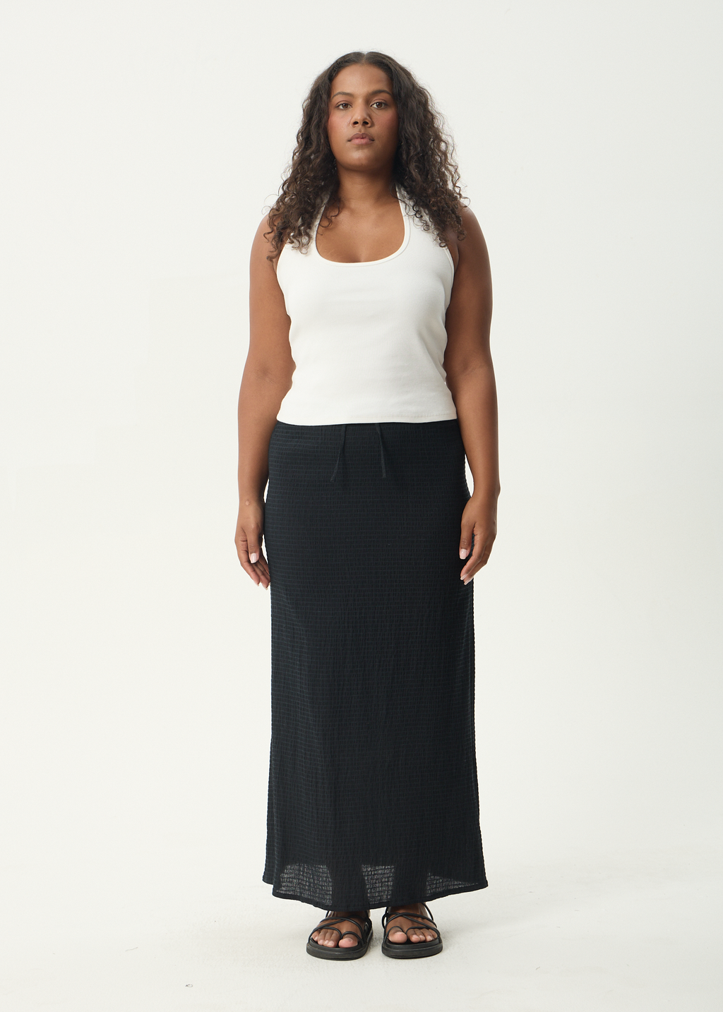 AFENDS Womens Focus - Seersucker Maxi Skirt - Black