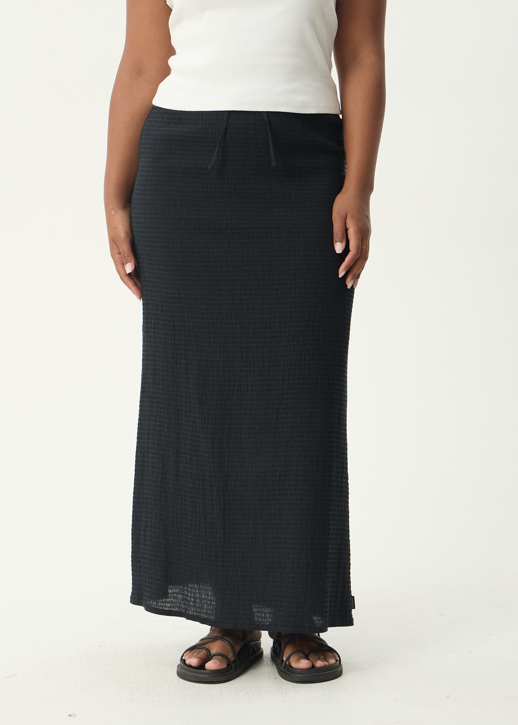 AFENDS Womens Focus - Seersucker Maxi Skirt - Black