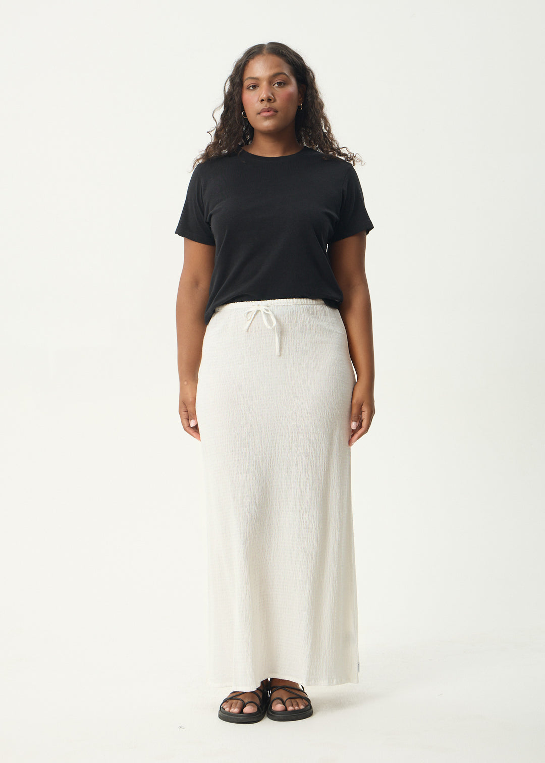AFENDS Womens Focus - Seersucker Maxi Skirt - Off White
