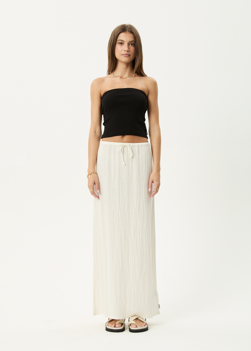 AFENDS Womens Focus - Seersucker Maxi Skirt - Off White