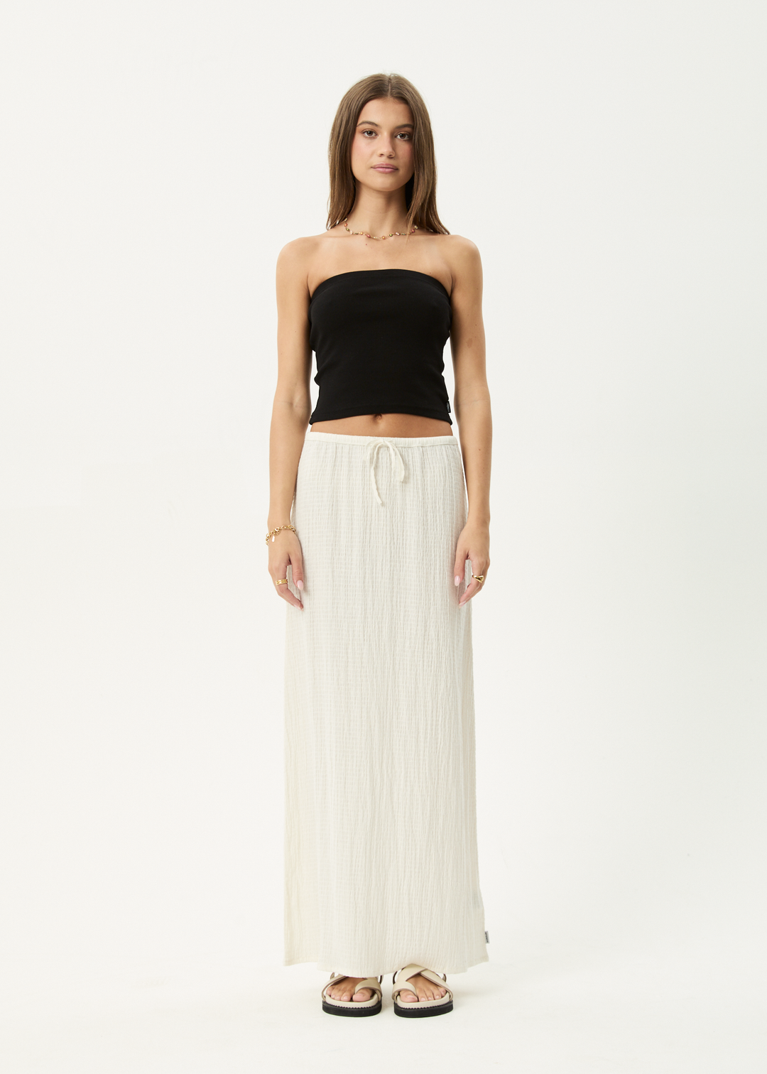 AFENDS Womens Focus - Seersucker Maxi Skirt - Off White