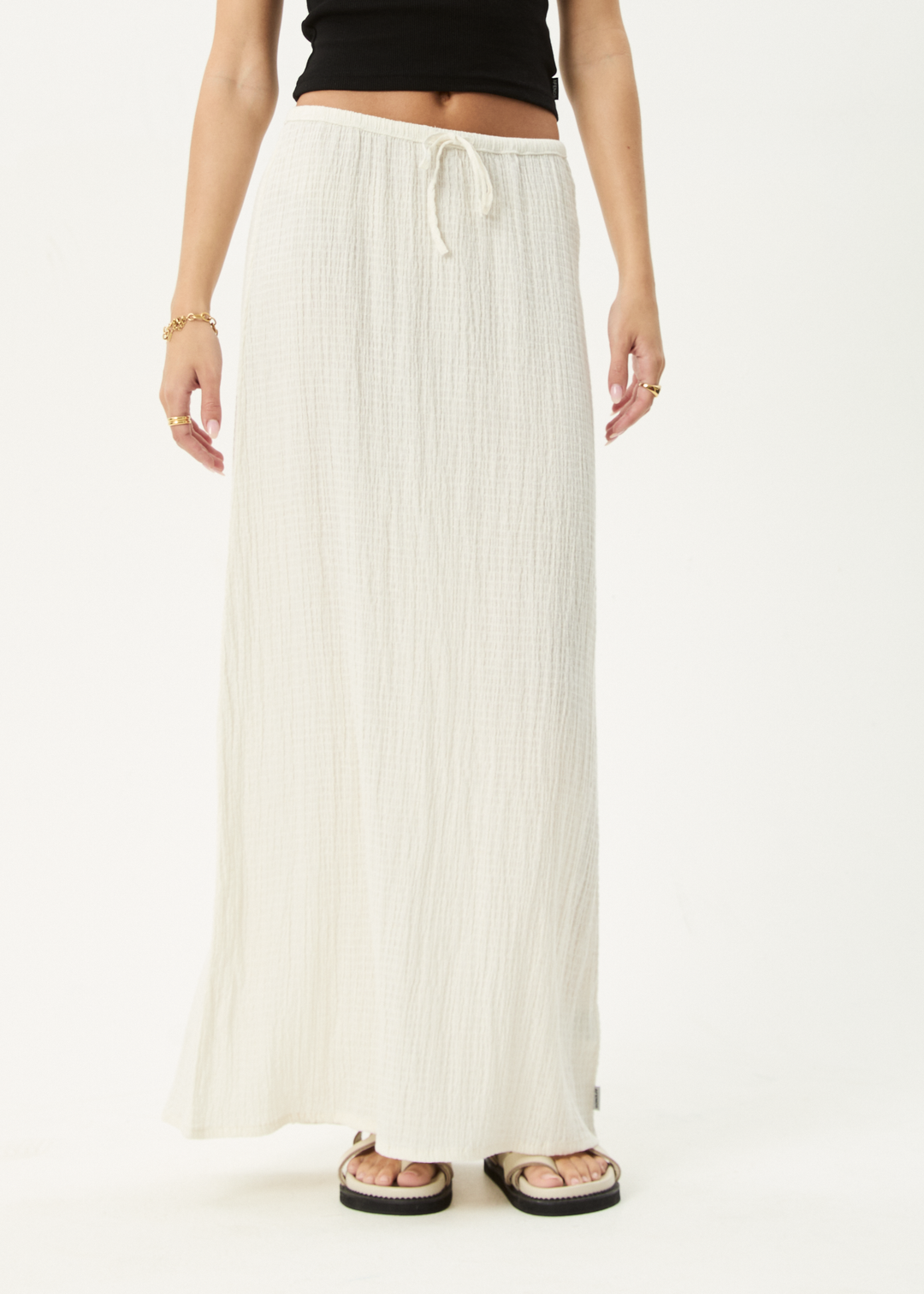 AFENDS Womens Focus - Seersucker Maxi Skirt - Off White