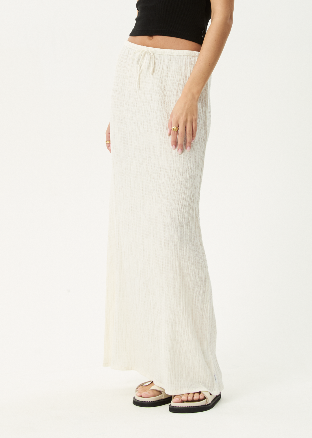 AFENDS Womens Focus - Seersucker Maxi Skirt - Off White