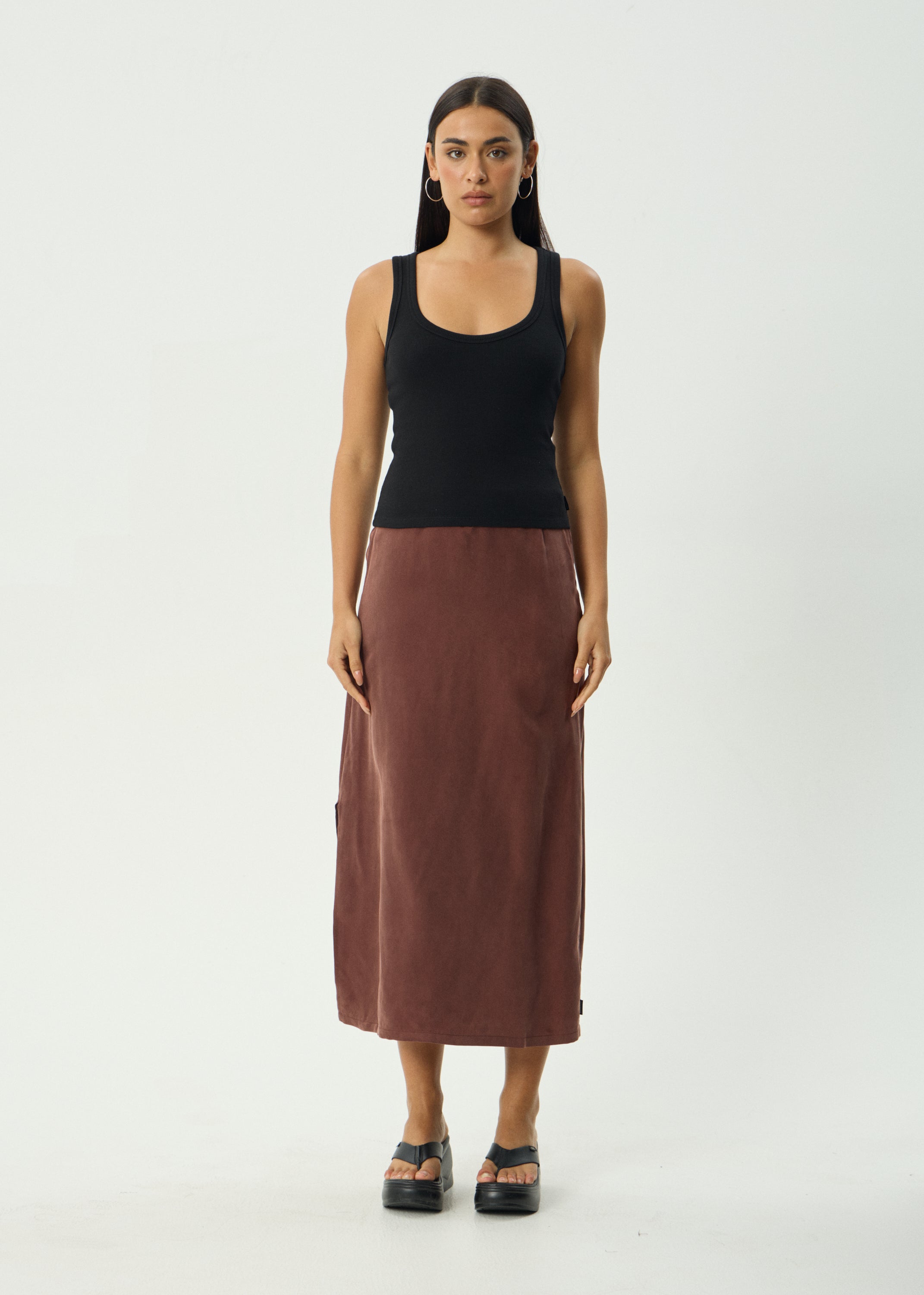 AFENDS Womens Valley - Cupro Midi Skirt - Hazelnut