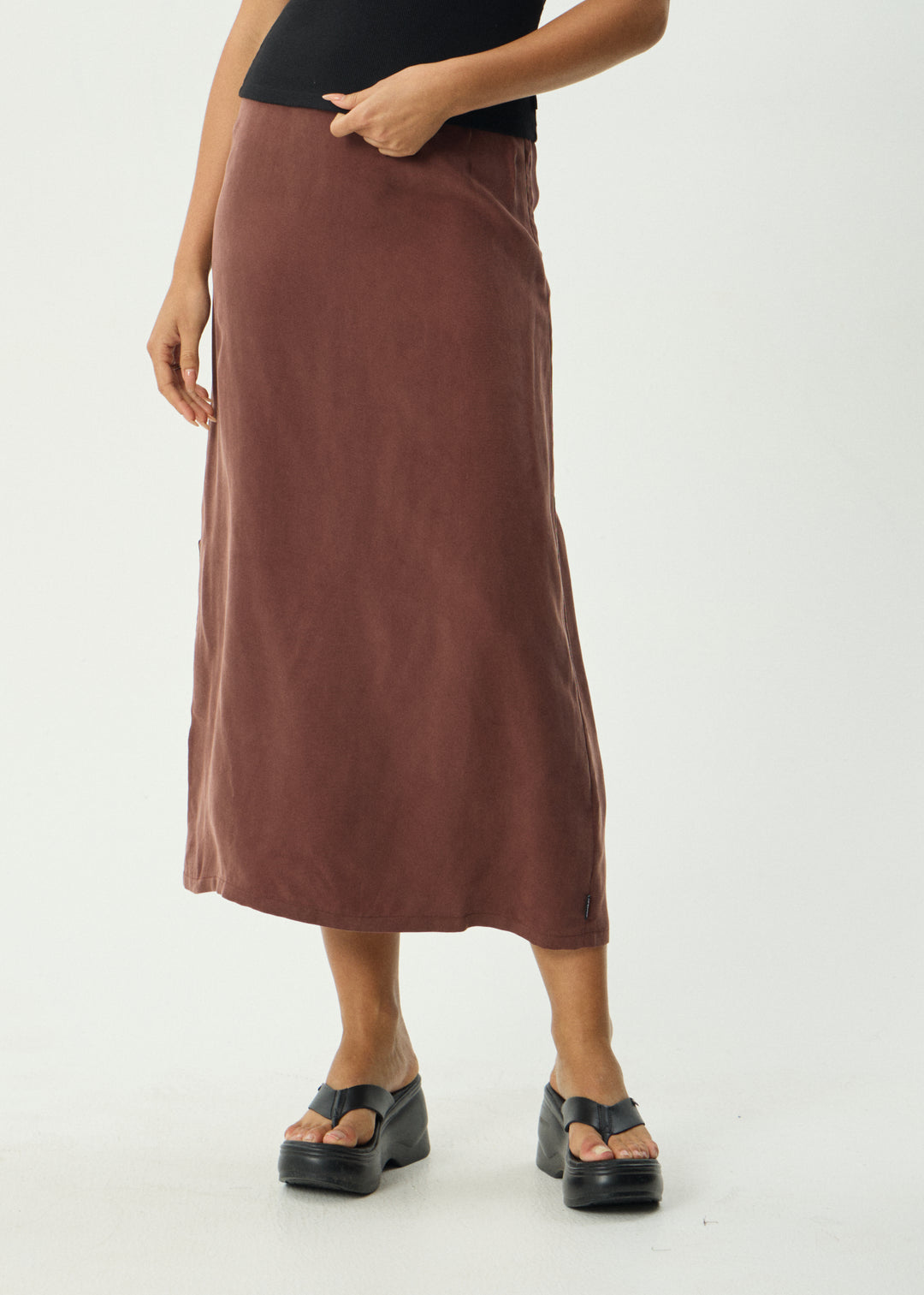 AFENDS Womens Valley - Cupro Midi Skirt - Hazelnut