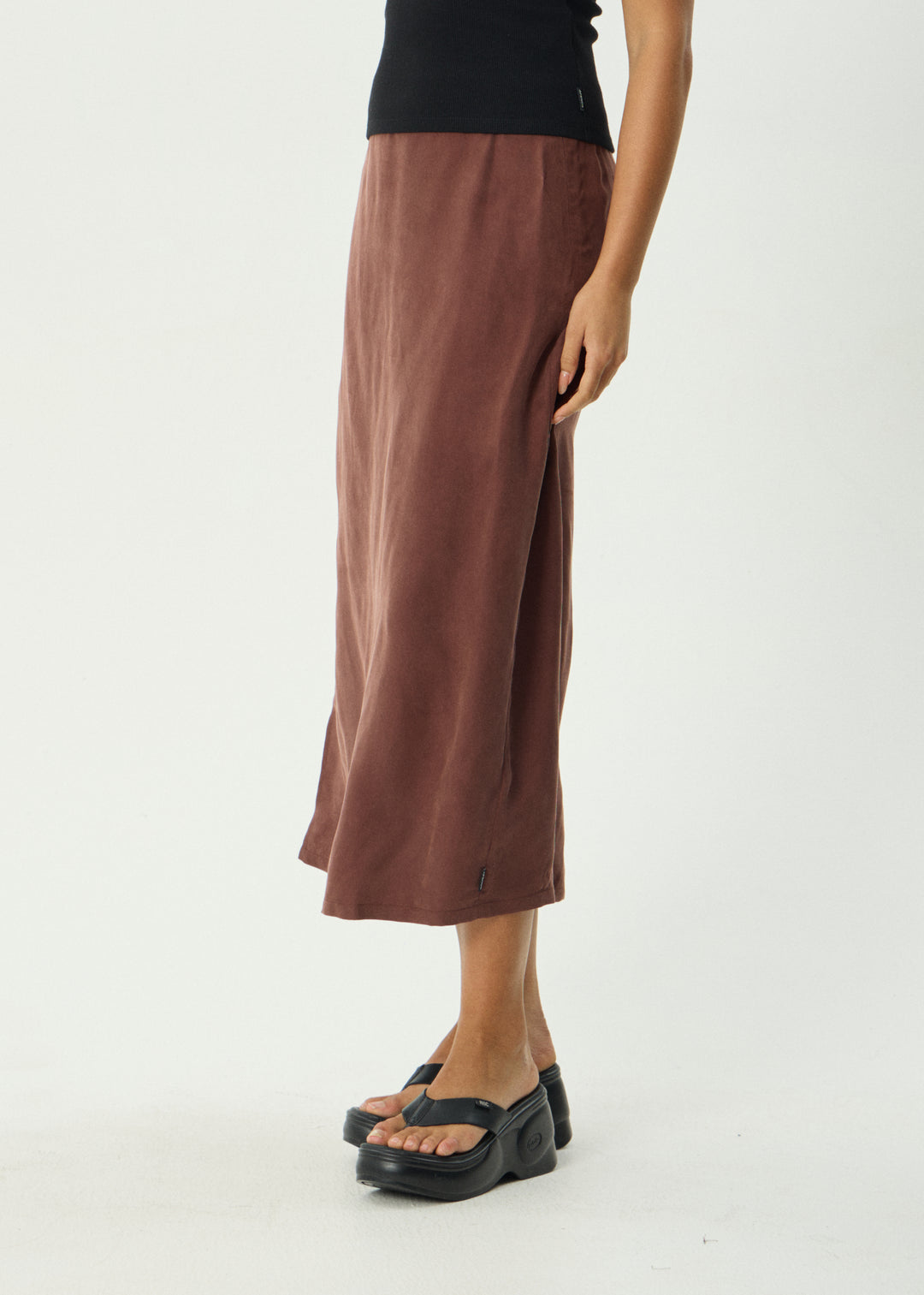 AFENDS Womens Valley - Cupro Midi Skirt - Hazelnut
