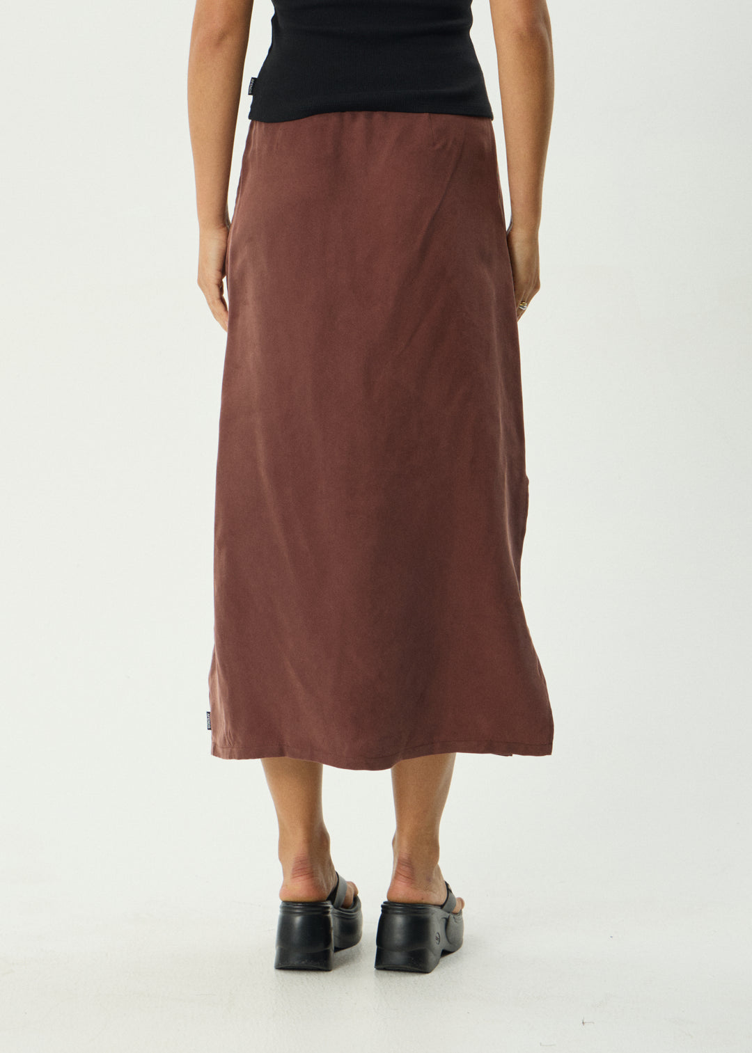 AFENDS Womens Valley - Cupro Midi Skirt - Hazelnut