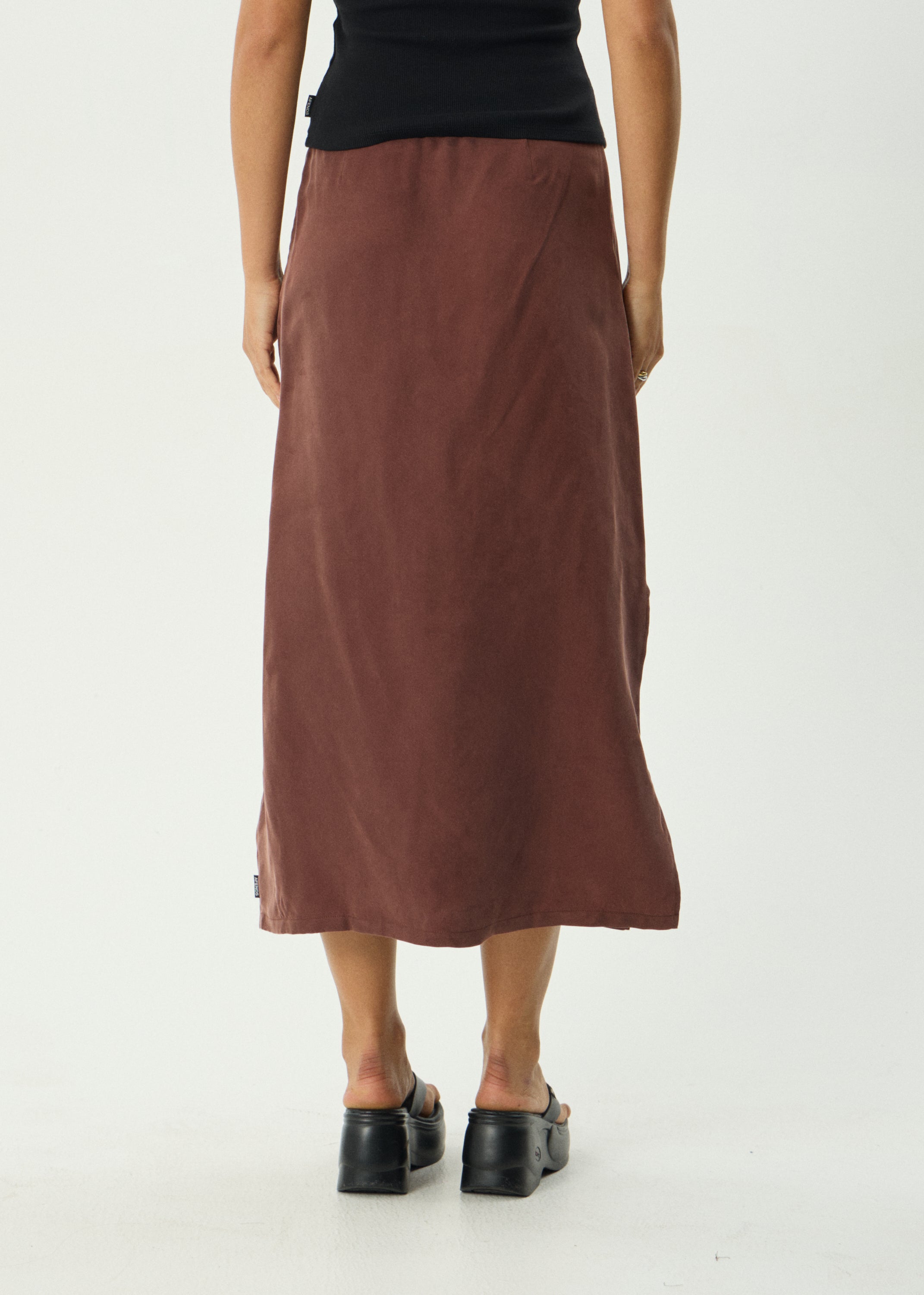 AFENDS Womens Valley - Cupro Midi Skirt - Hazelnut