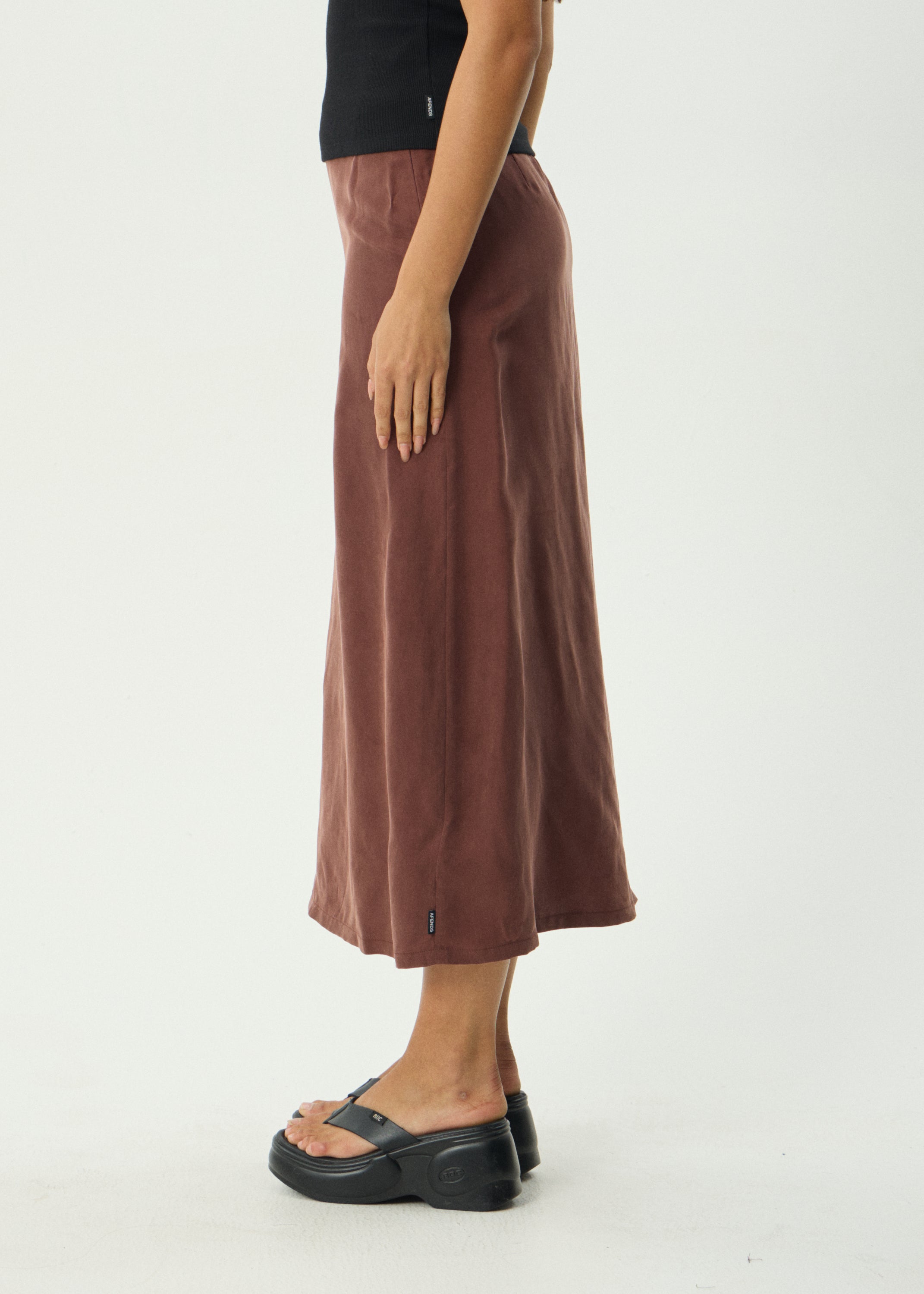AFENDS Womens Valley - Cupro Midi Skirt - Hazelnut