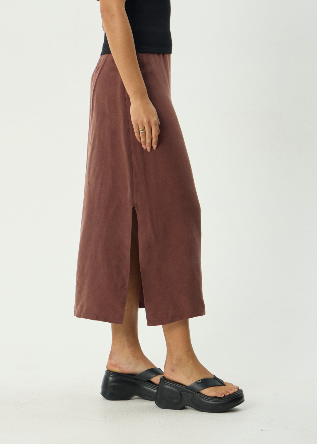 AFENDS Womens Valley - Cupro Midi Skirt - Hazelnut