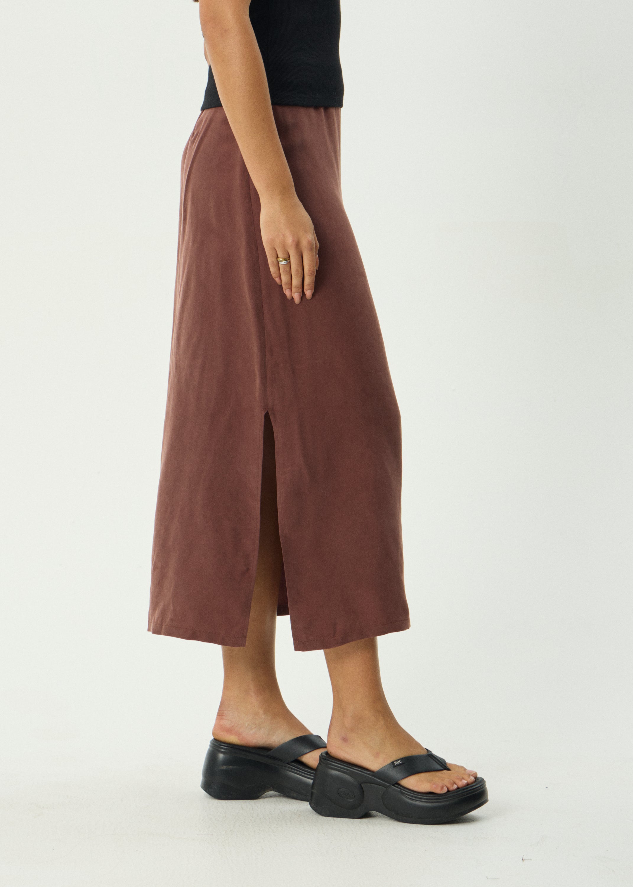 AFENDS Womens Valley - Cupro Midi Skirt - Hazelnut
