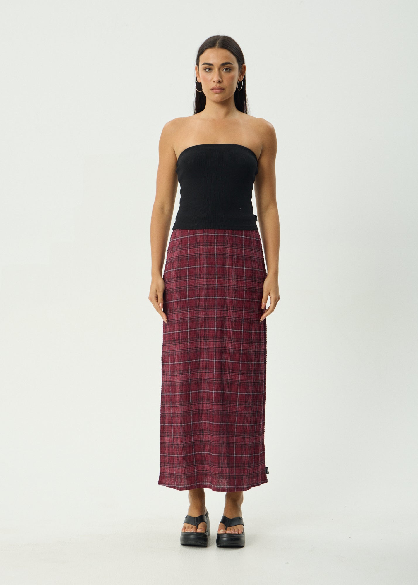 AFENDS Womens Eboni - Seersucker Maxi Skirt - Port Check