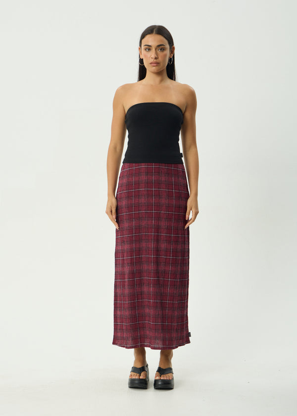 AFENDS Womens Eboni - Seersucker Maxi Skirt - Port Check